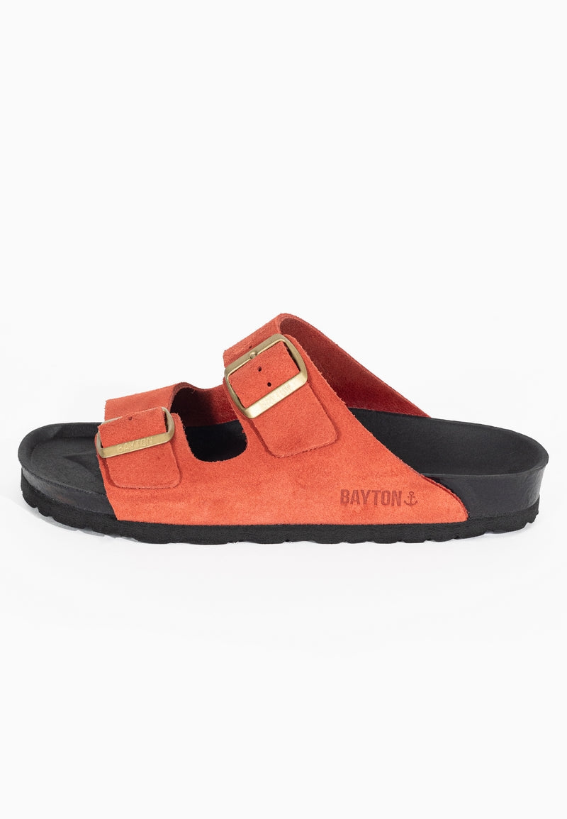 Atlas Orange Suede Leather 2 Strap Sandals