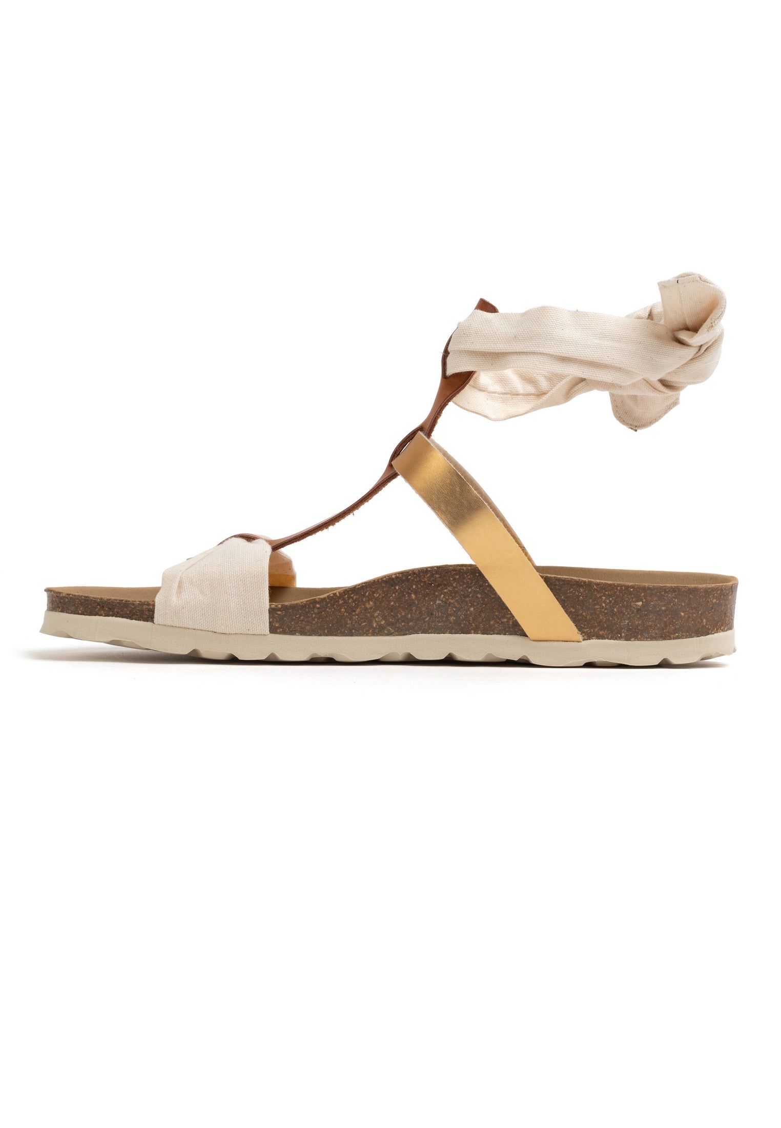 Fonelle Beige and Gold Multi-Strap Sandals