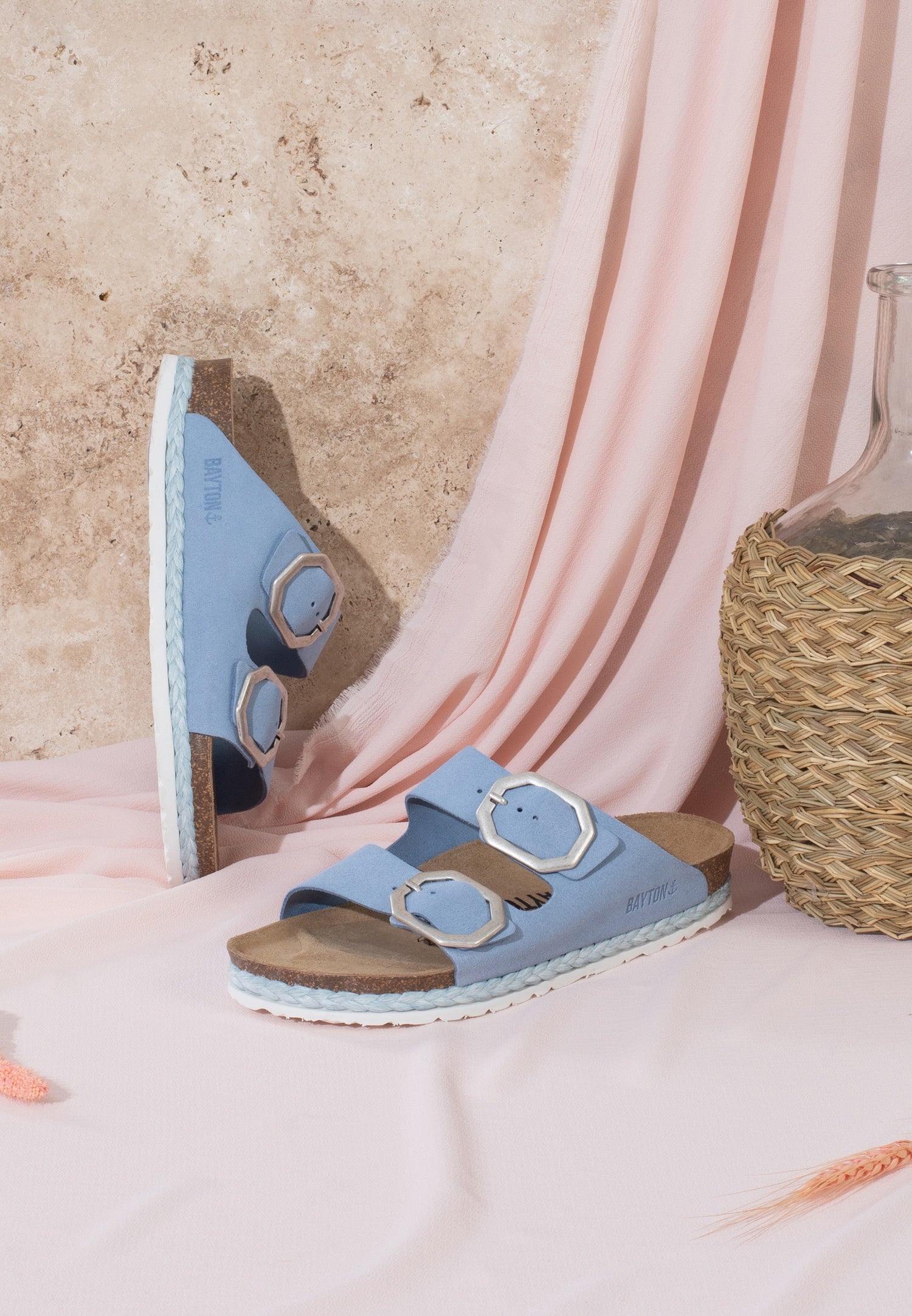 Benalla 2 Straps Sandals in Sky Blue Suede Leather