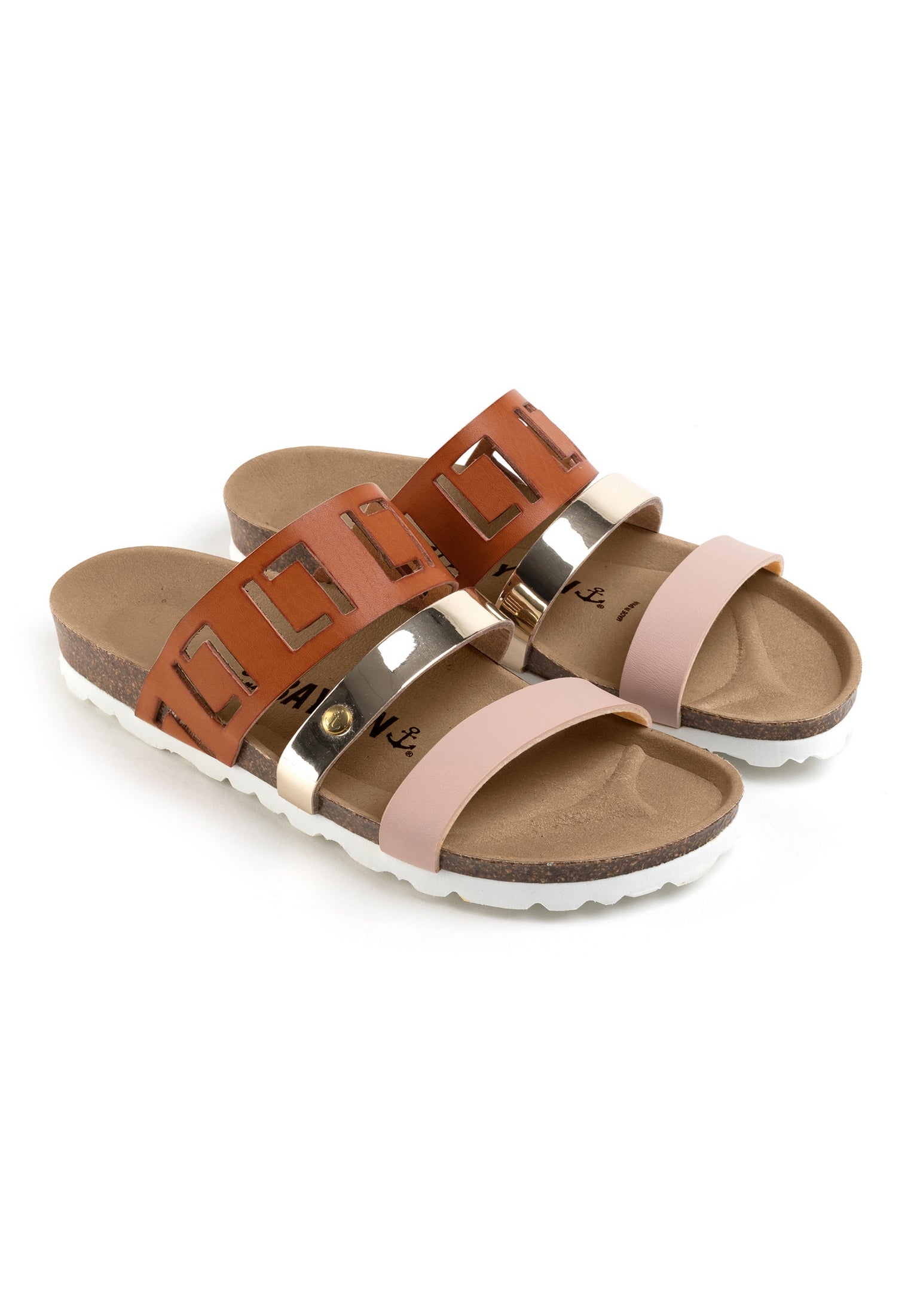 Sandalias Galice Con Varias Tiras En Piel Y Camel