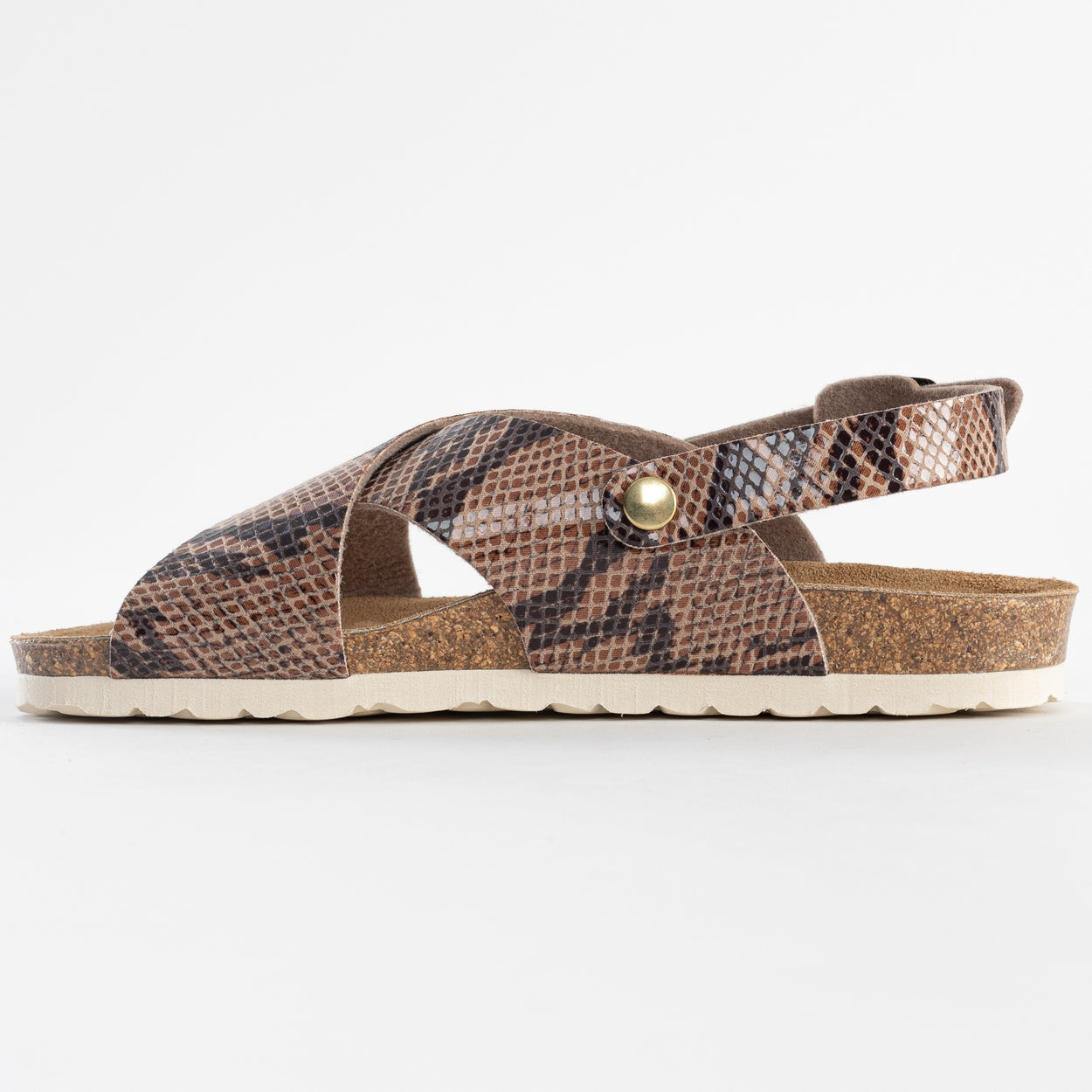 Sandalias Tweed Varias Tiras Pitón Beige