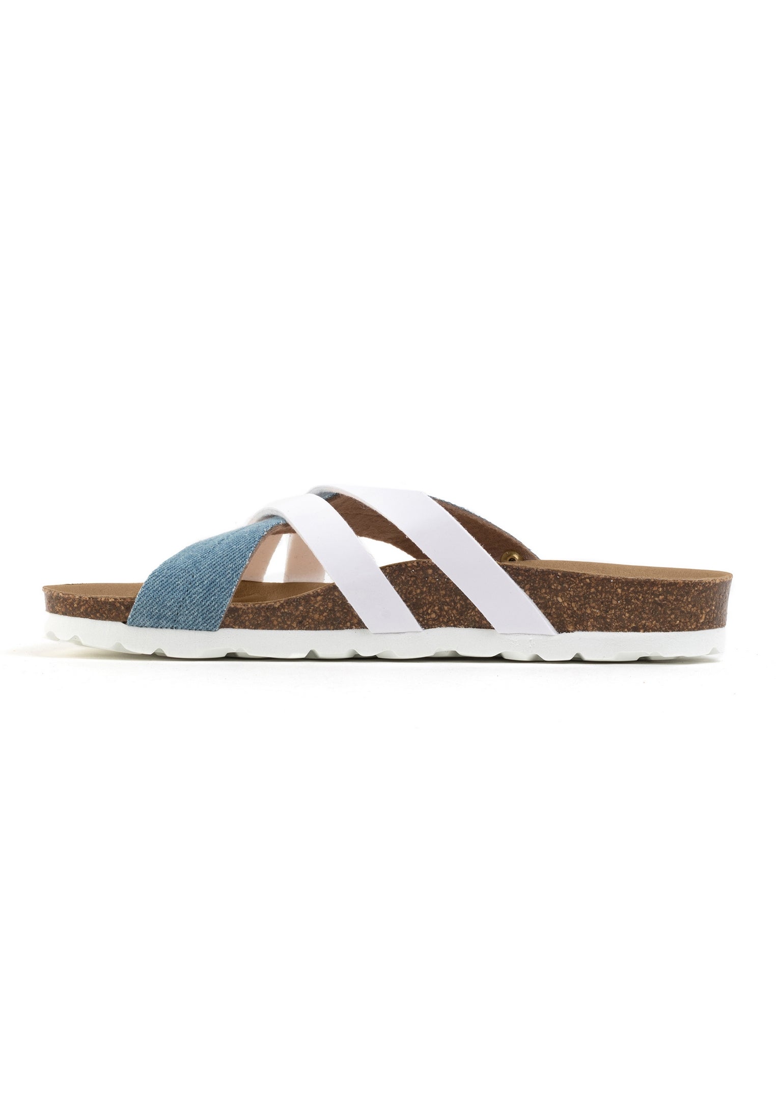 Sandalias multitiras Martigues en denim azul cielo y blanco