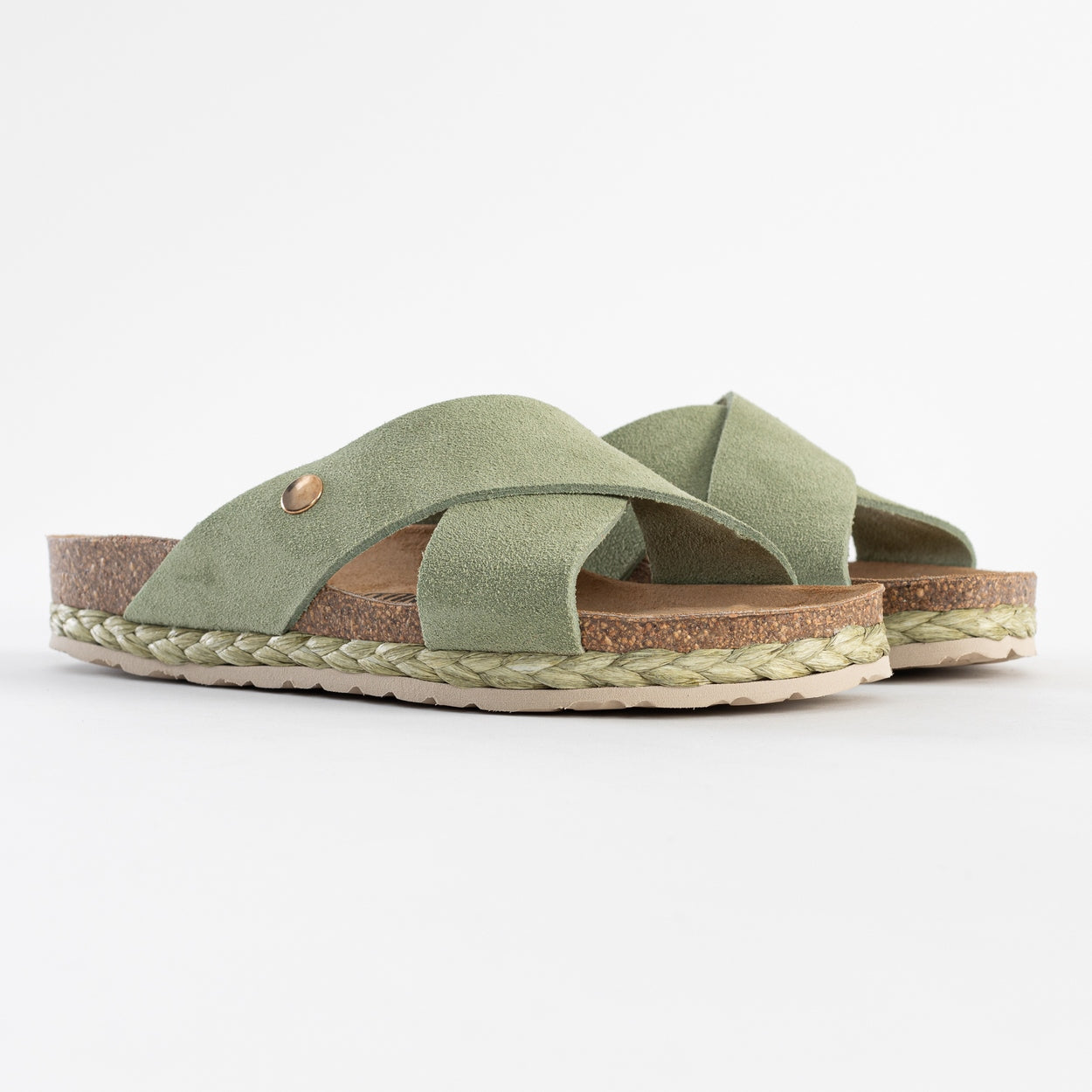 Burgos Khaki Suede Leather 2-Strap Sandals