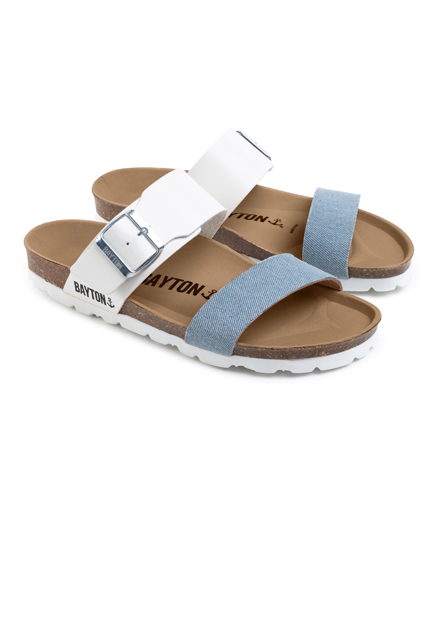 Sandalias Valence 2 Tiras Denim Azul Celeste Y Blanco