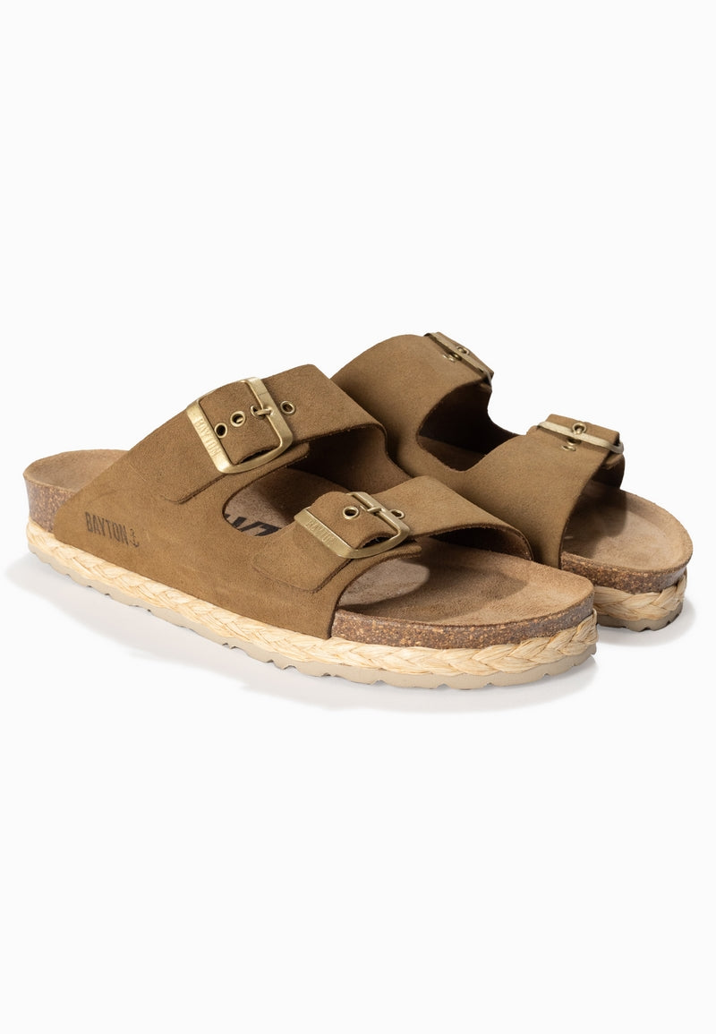 Atlas Camel Suede Leather 2 Strap Sandals