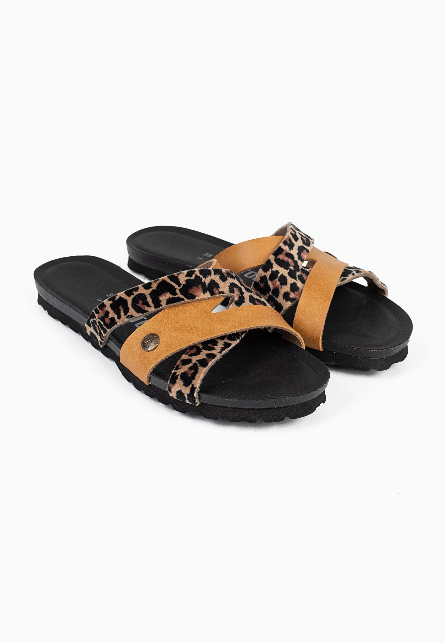 Samoa Leopard and Camel Multi-Strap Sandals