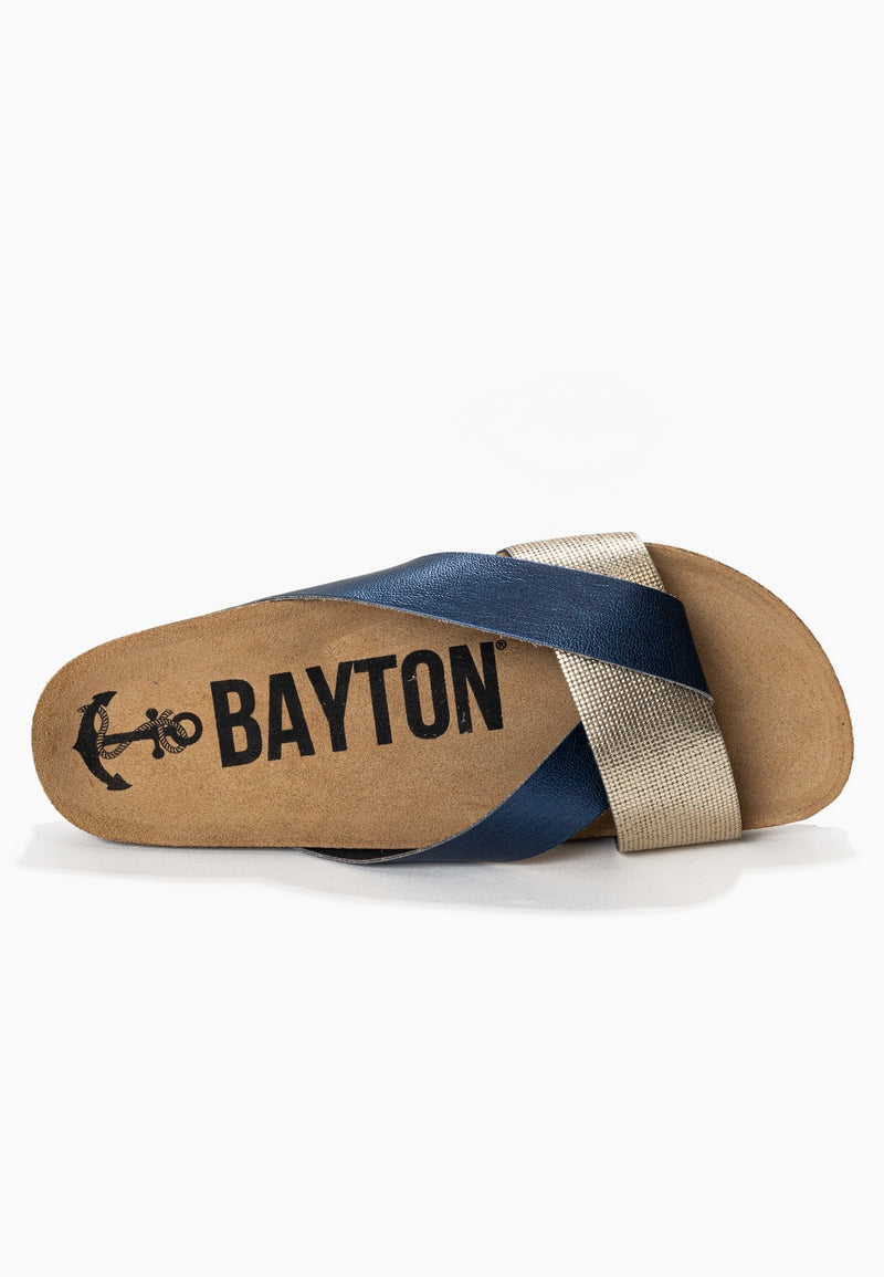 Mildura Navy Blue and Gold 2 Strap Sandals