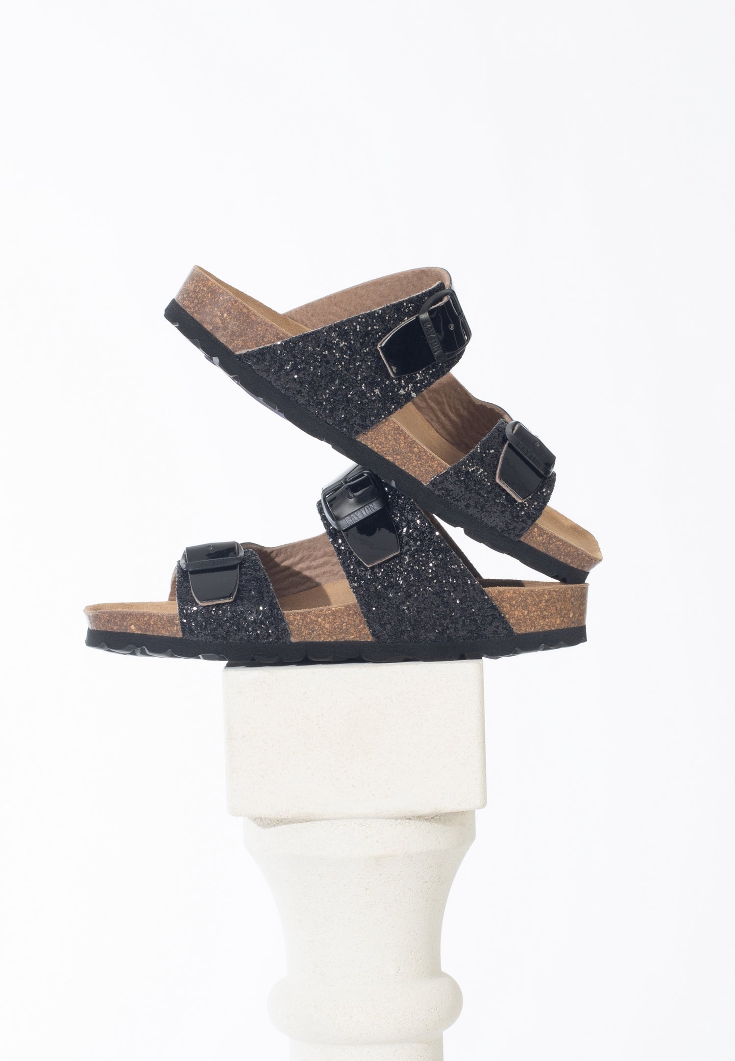 Ilithyie Black and Glitter 2 Strap Sandals