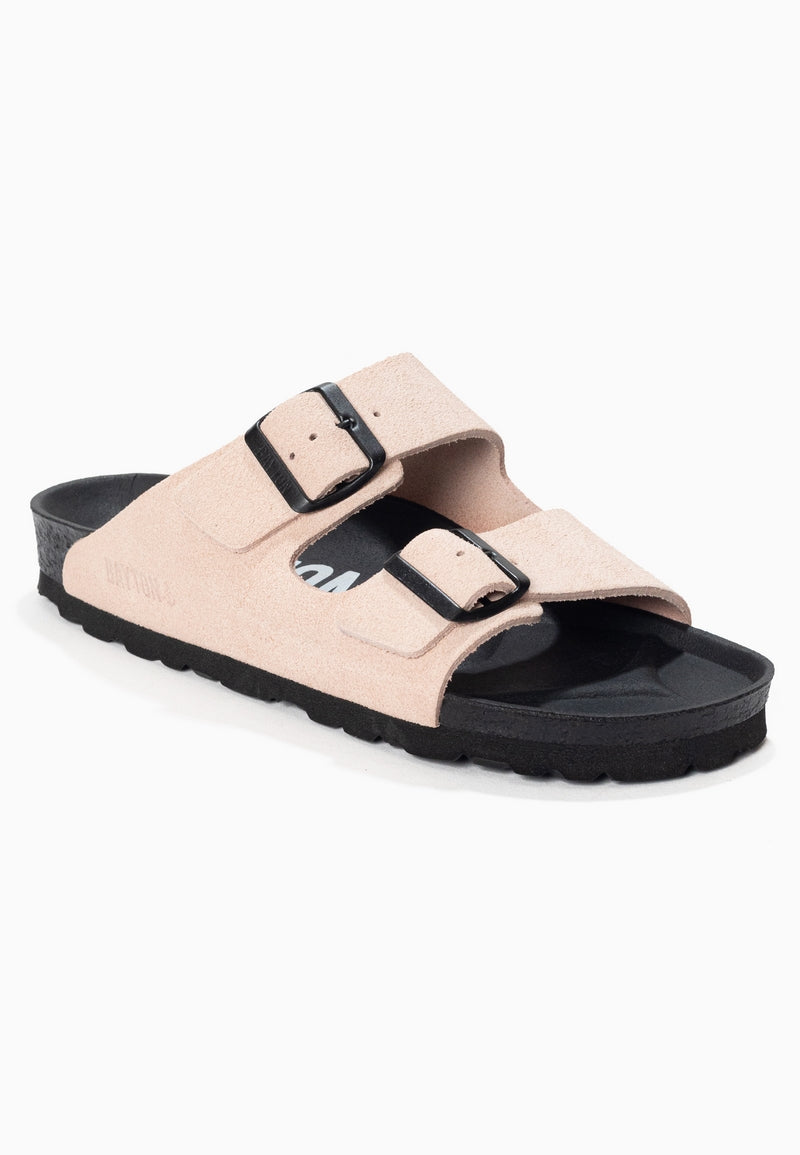 Atlas Nude Suede Leather 2 Strap Sandals