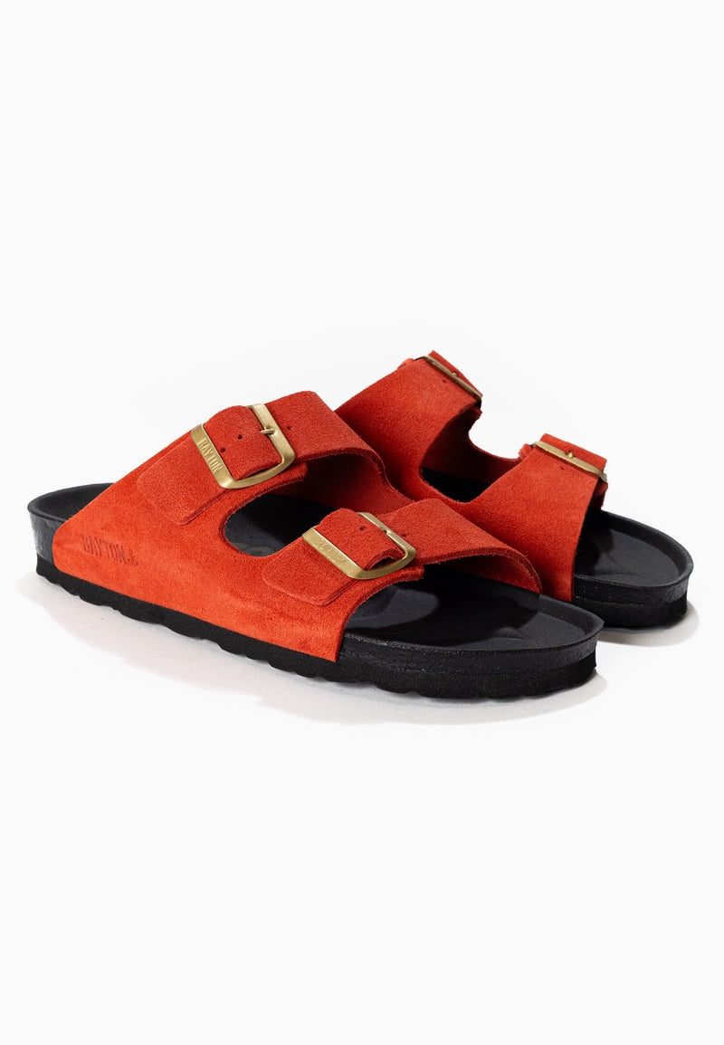 Atlas Orange Suede Leather 2 Strap Sandals