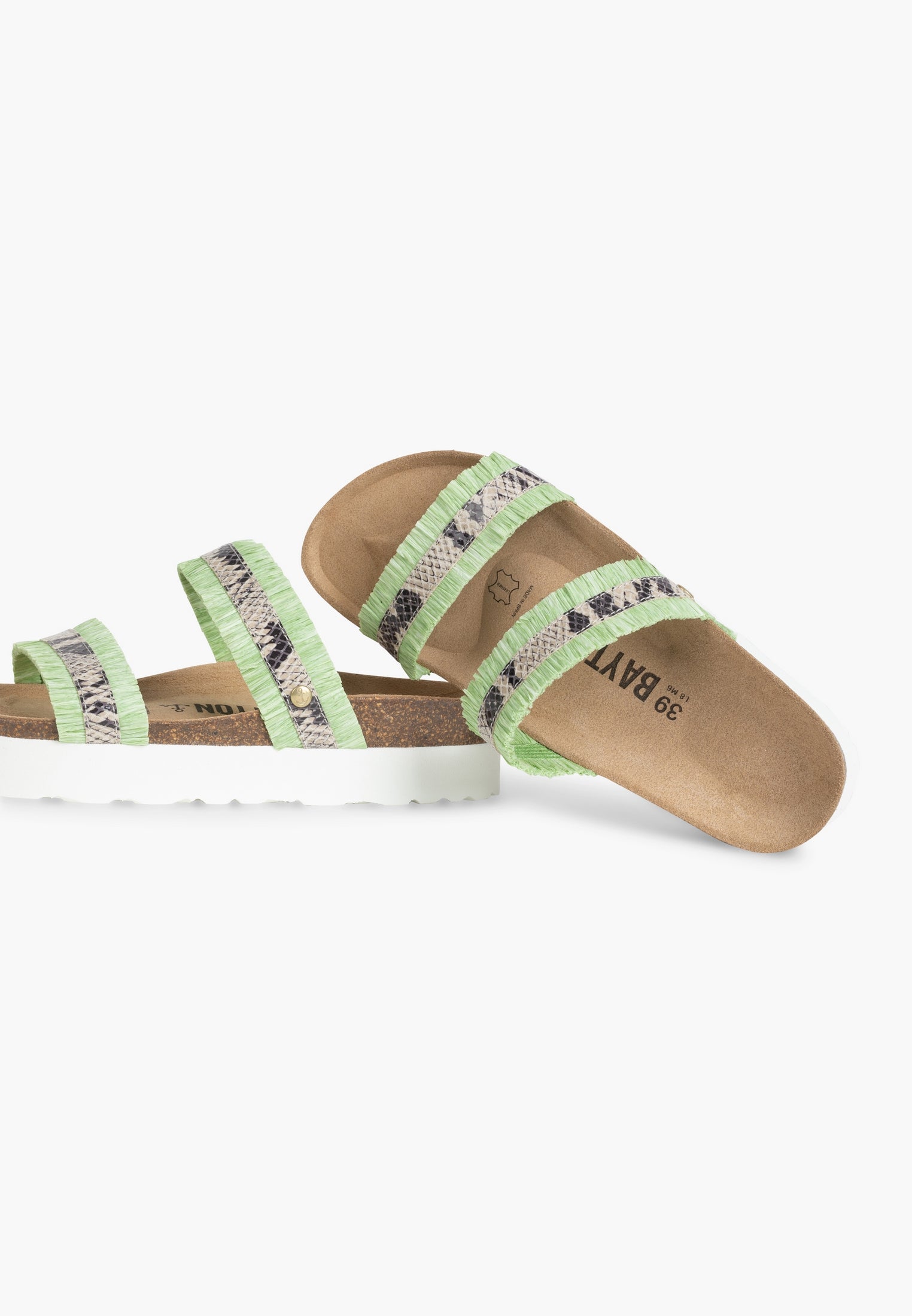 Sandals 2 Straps Rozen Rafia Green and Off-White