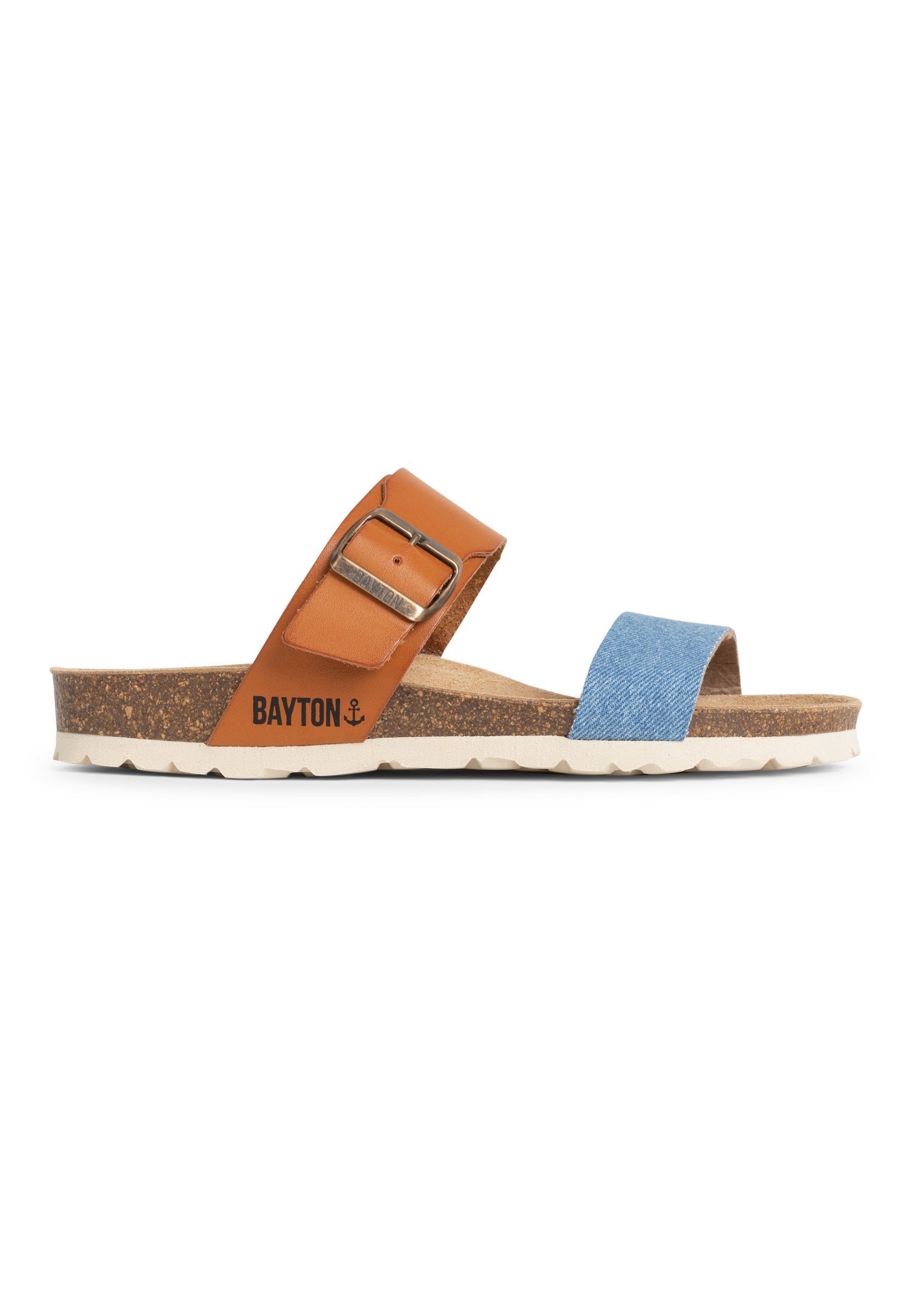 Sandalias Valence 2 Strap De Denim Azul Claro Y Camel