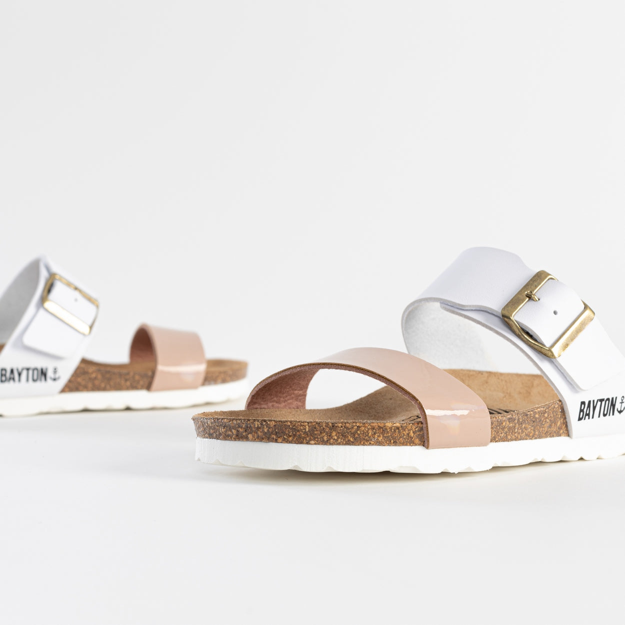 Valencia White and Nude 2 Strap Sandals