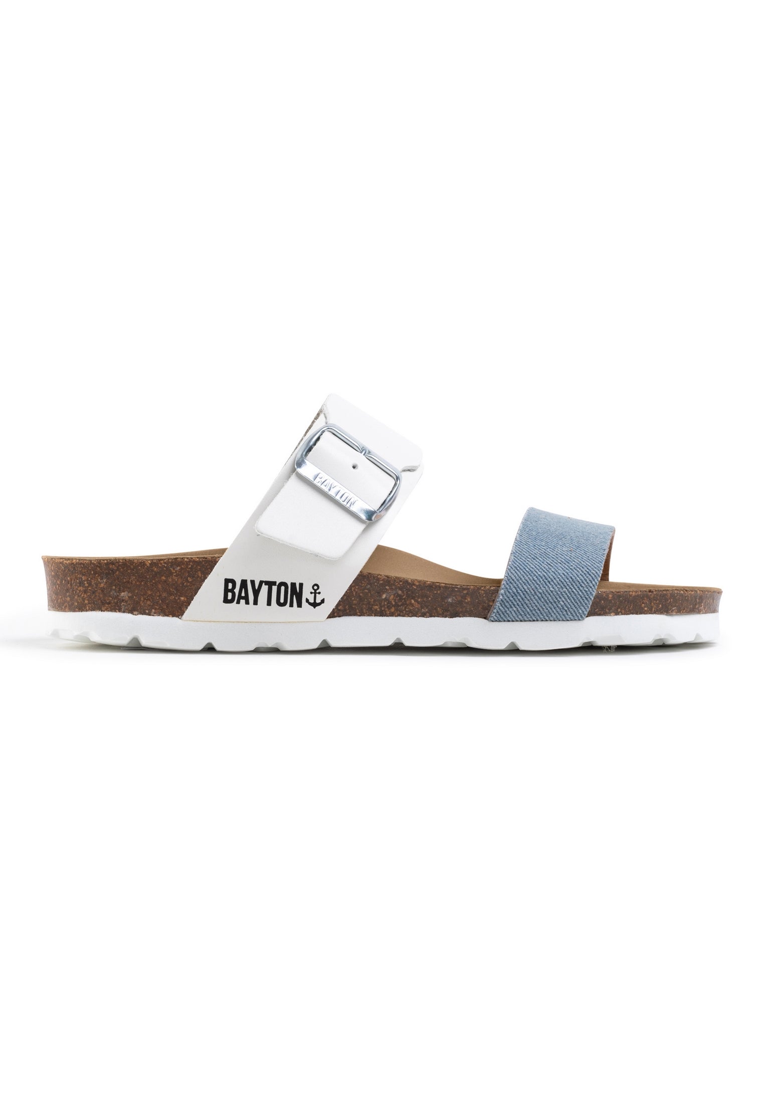 Sandalias Valence 2 Tiras Denim Azul Celeste Y Blanco