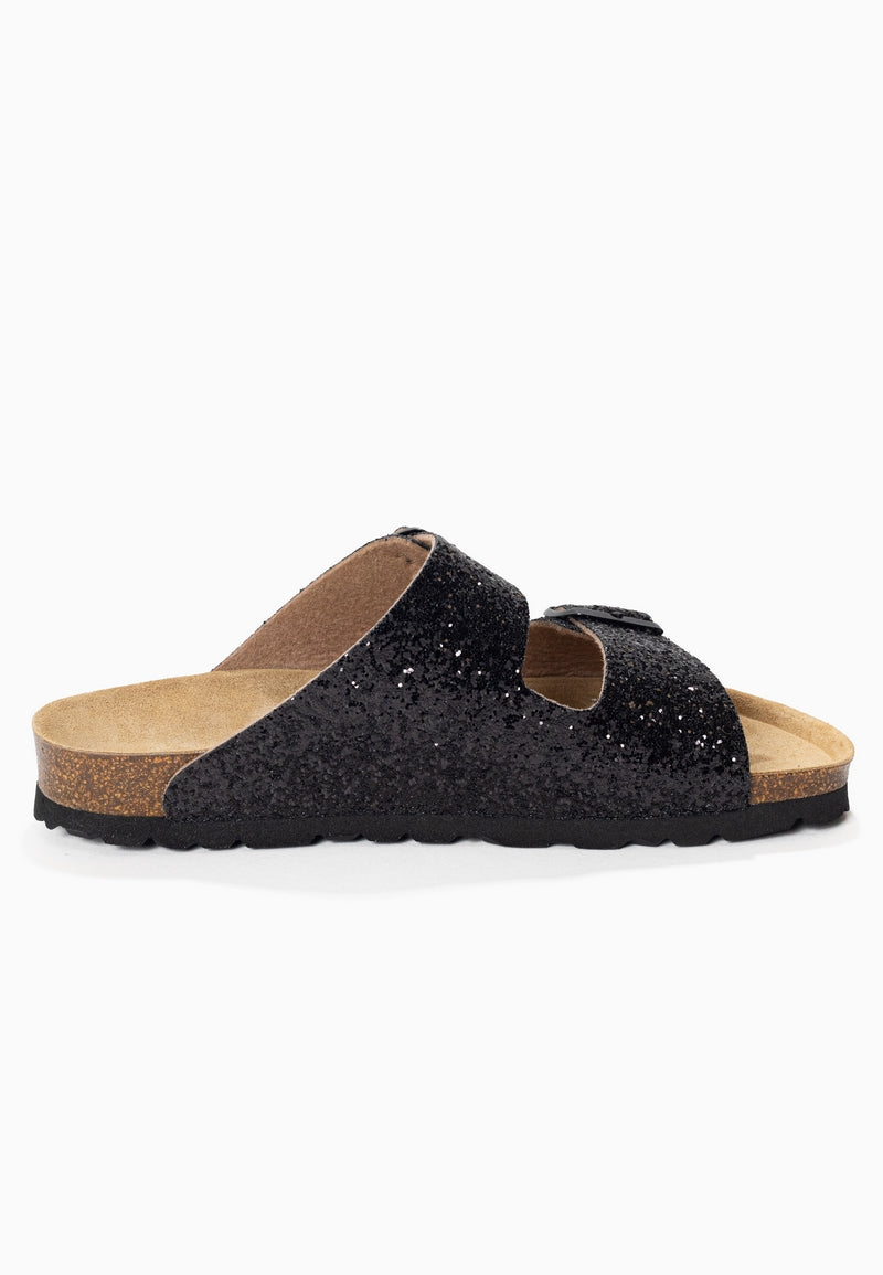 Atlas Black Glitter 2 Strap Sandals