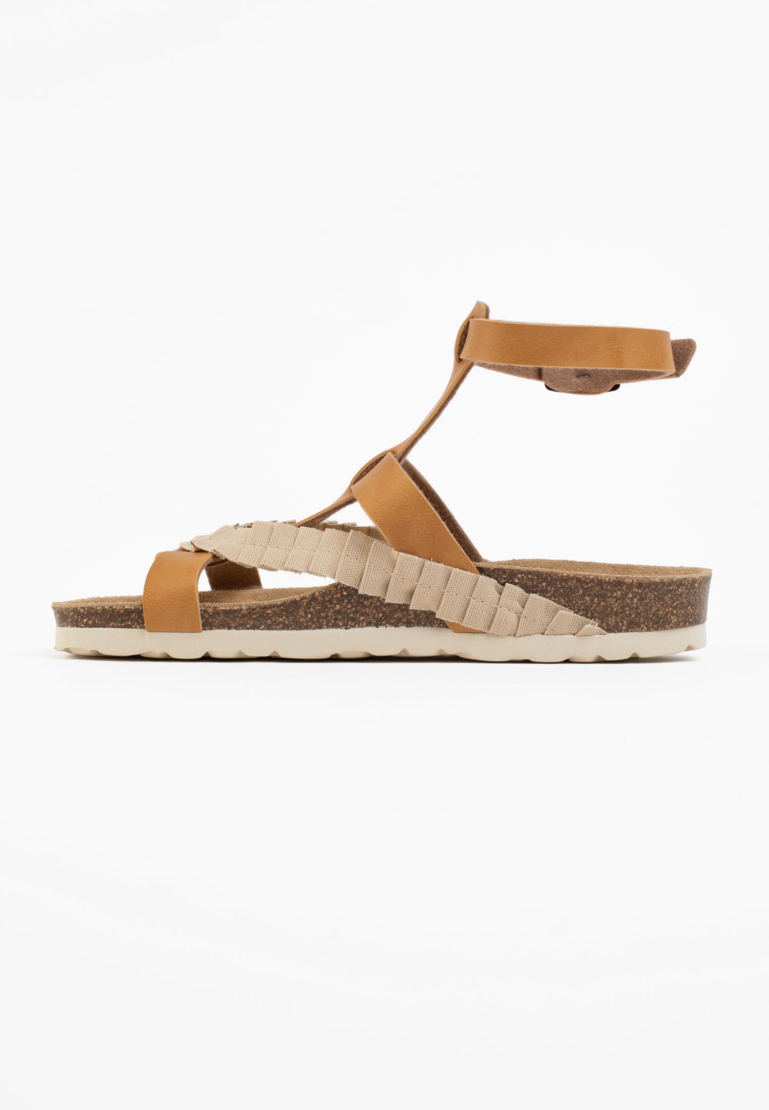 Sandalias Violeta Multitiras Camel Y Beige