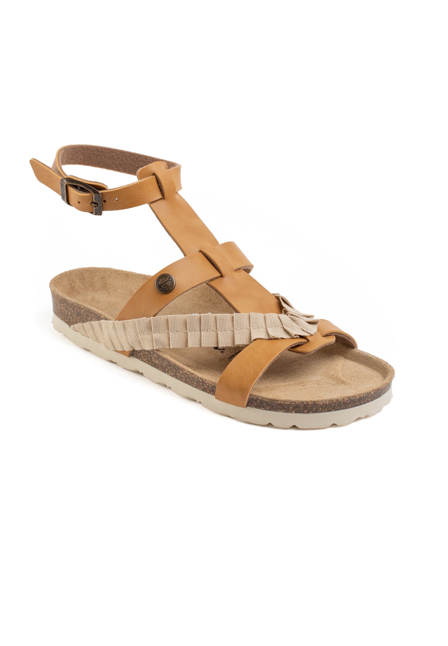 Violet Camel and Beige Multi-Strap Sandals