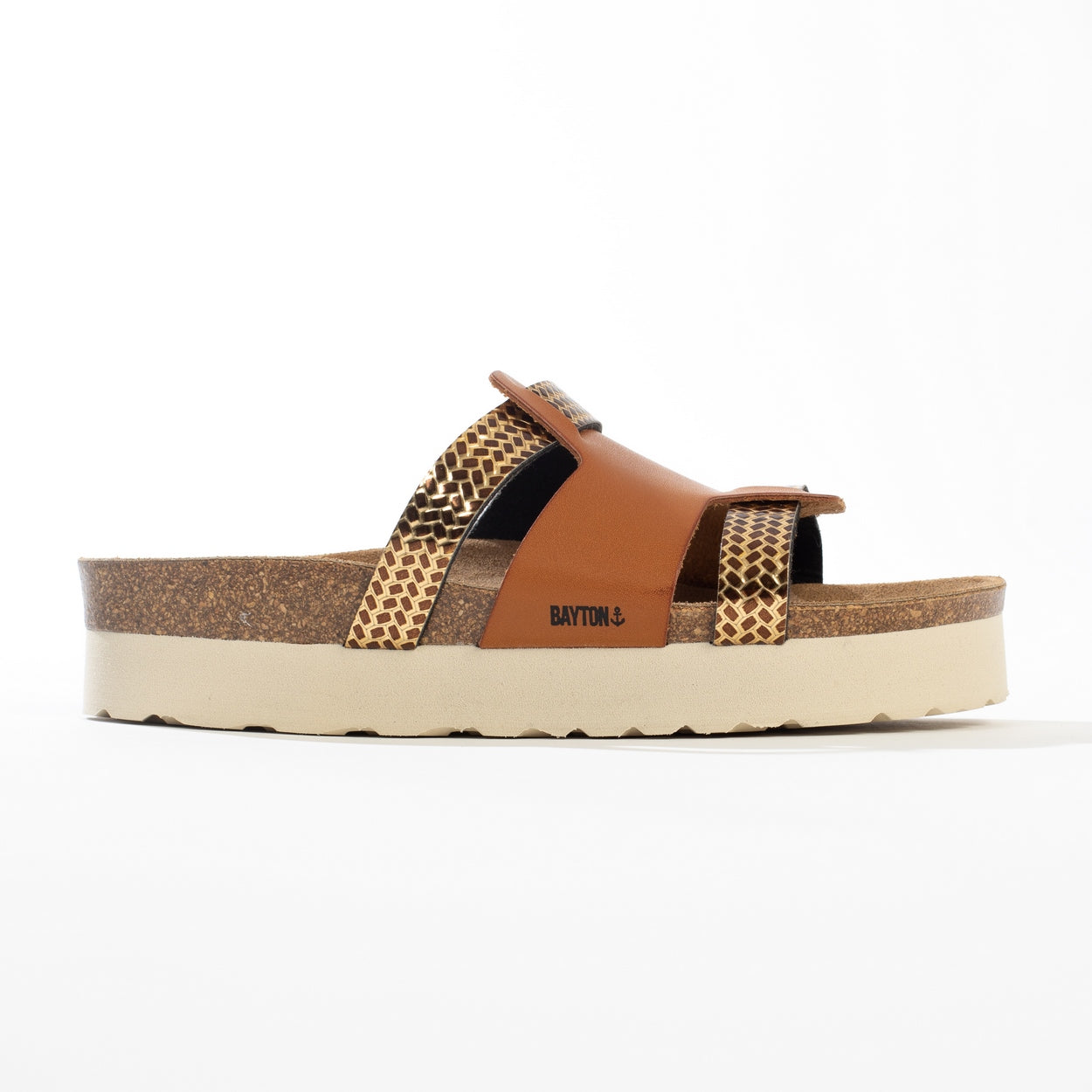 Sandalias Lecce Con Plataforma Camel Y Dorada