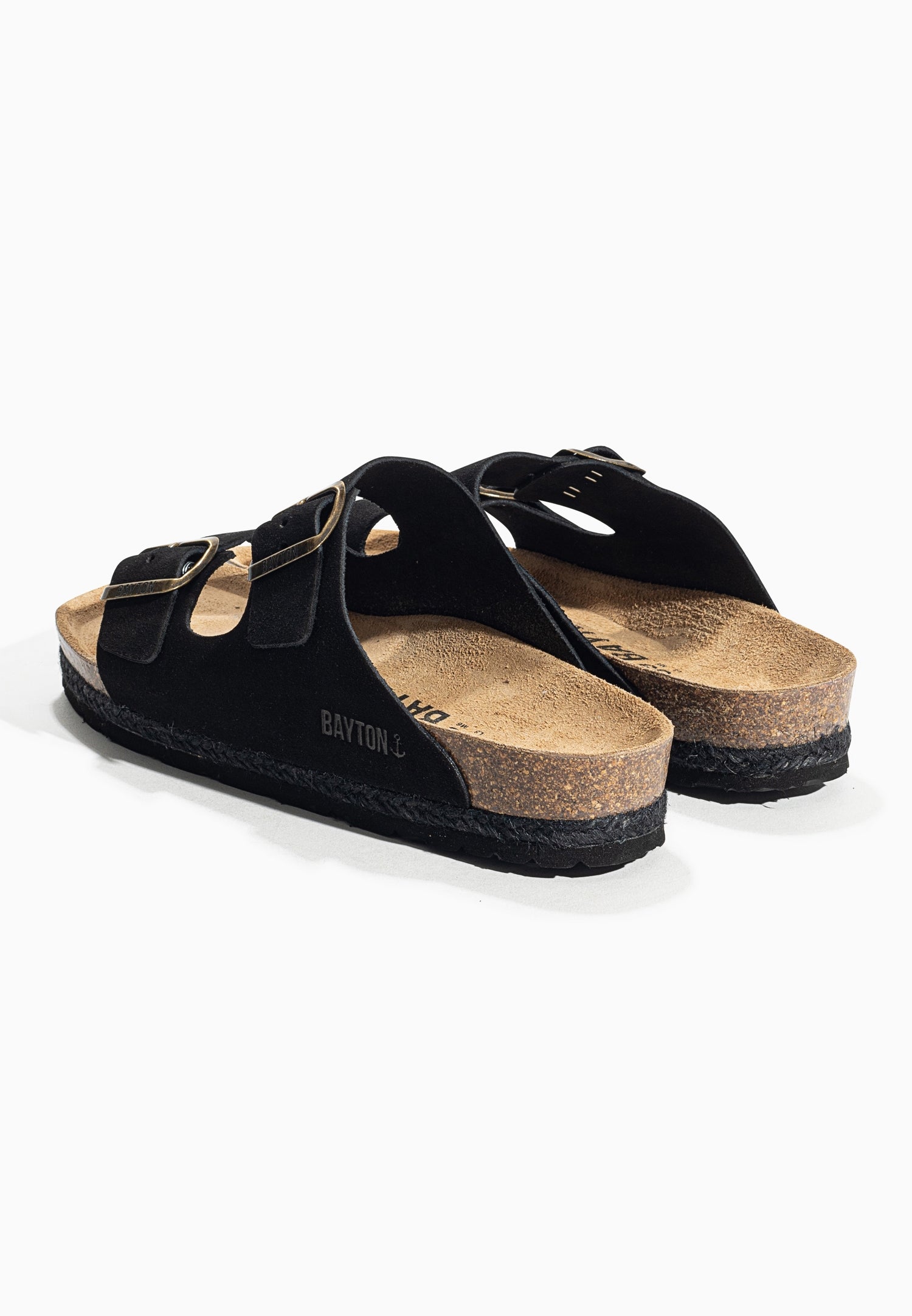 Benalla Black Suede Leather 2 Strap Sandals