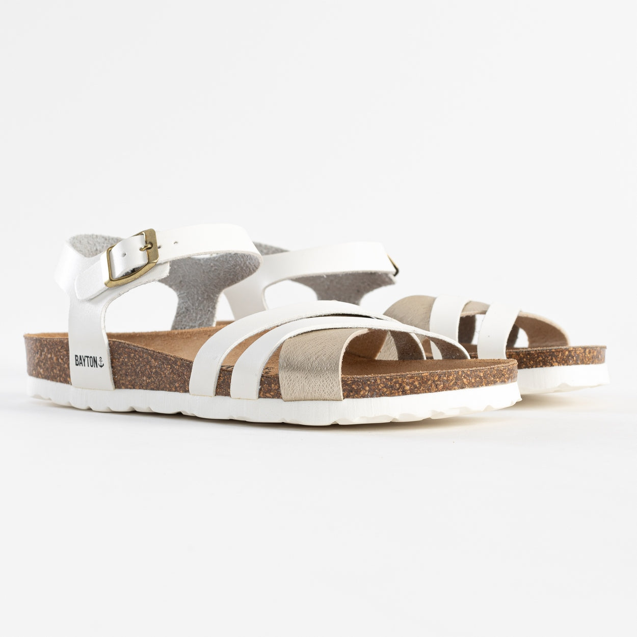 Denia White and Gold Multi-Strap Sandals