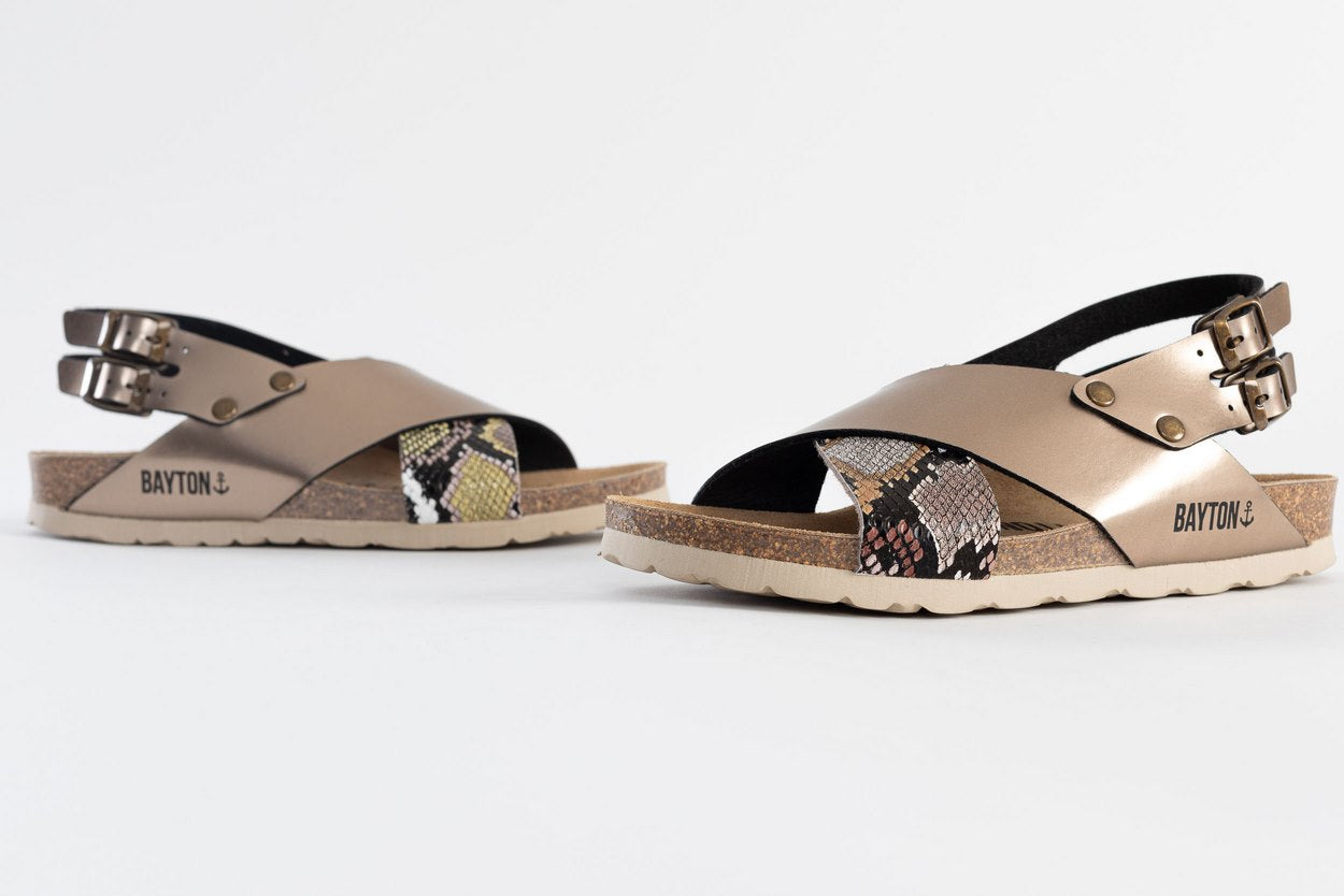 Ronda Beige Python Wedge and Semi-Wedge Sandals