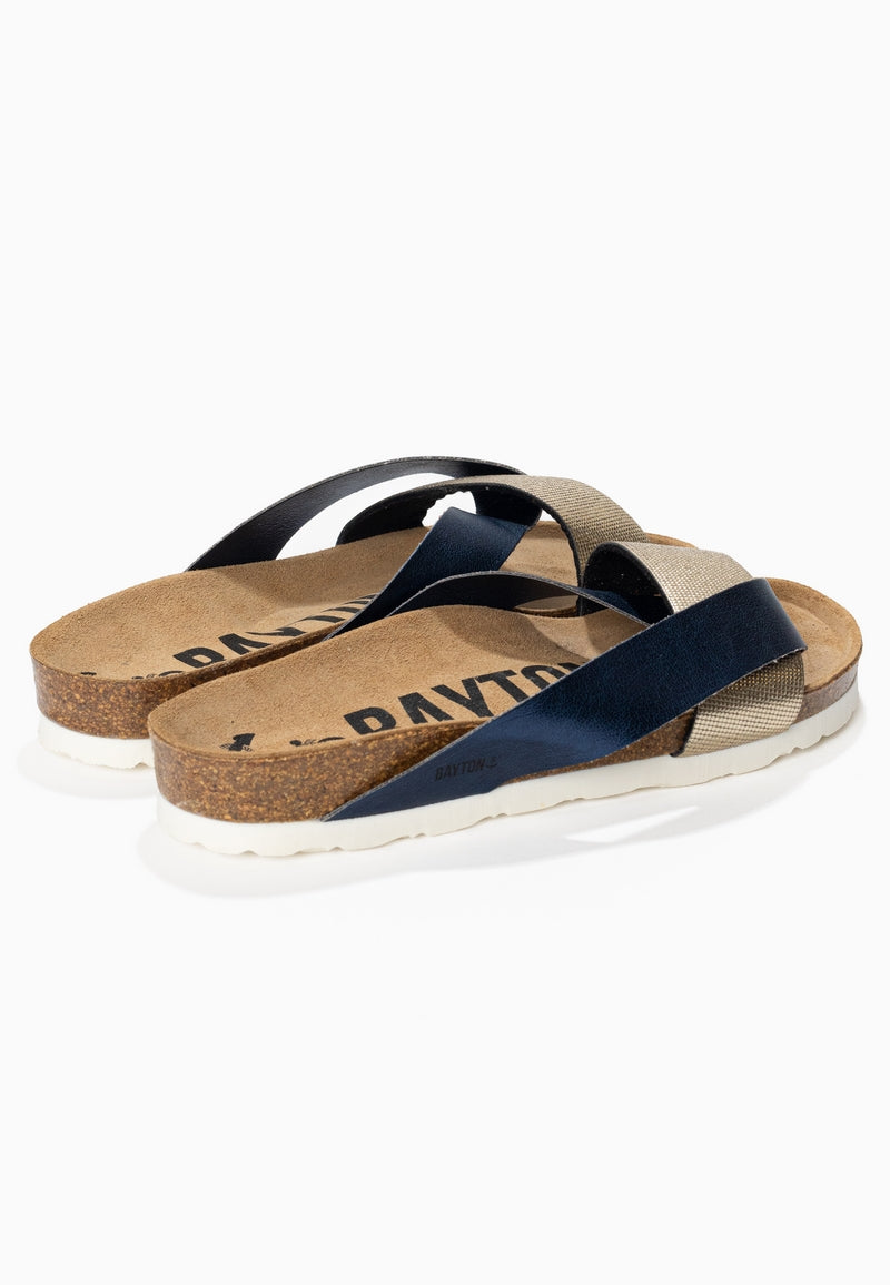 Mildura Navy Blue and Gold 2 Strap Sandals