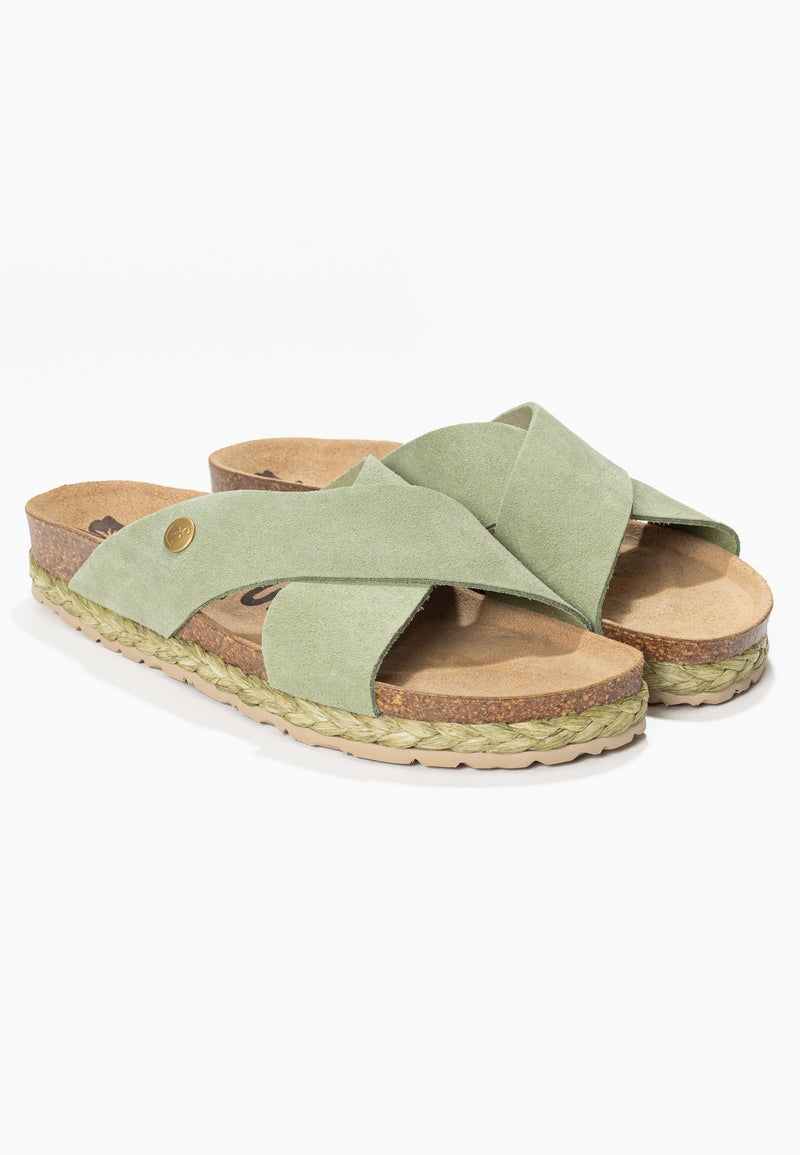 Burgos Green Suede Leather 2 Strap Sandals