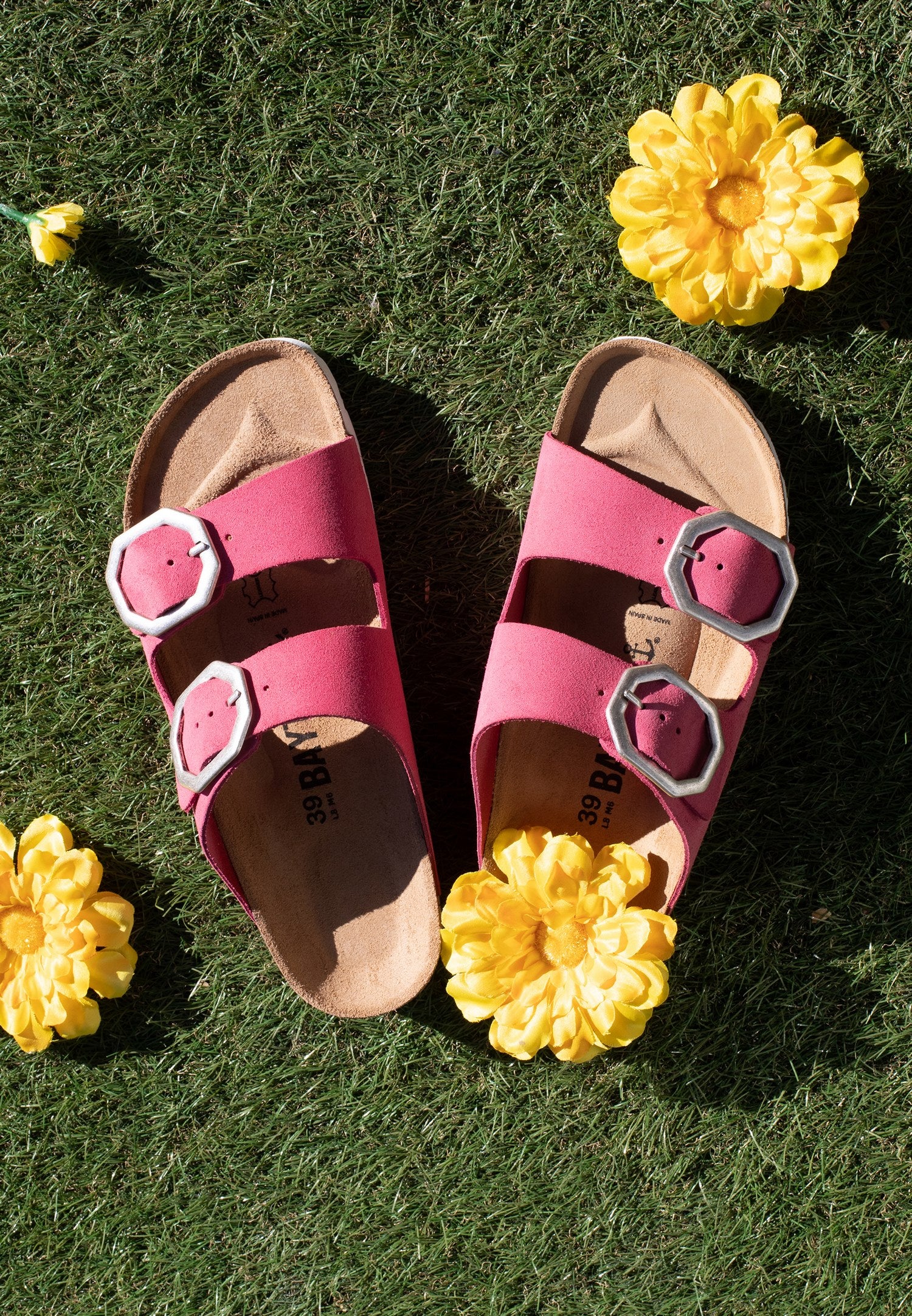 Atlas Rose Suede Leather 2 Strap Sandals