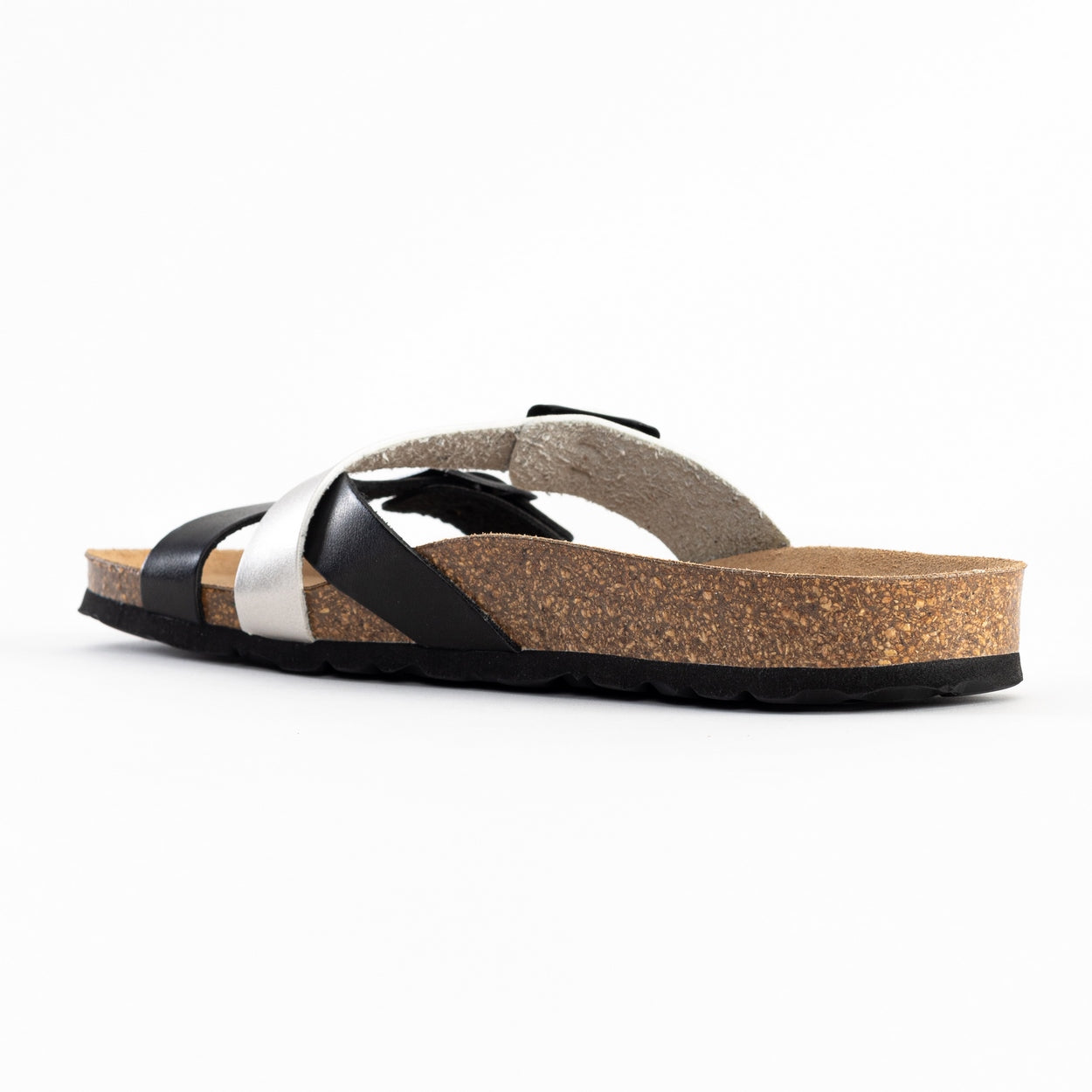 Cleo Black and Silver 2-Strap Sandals