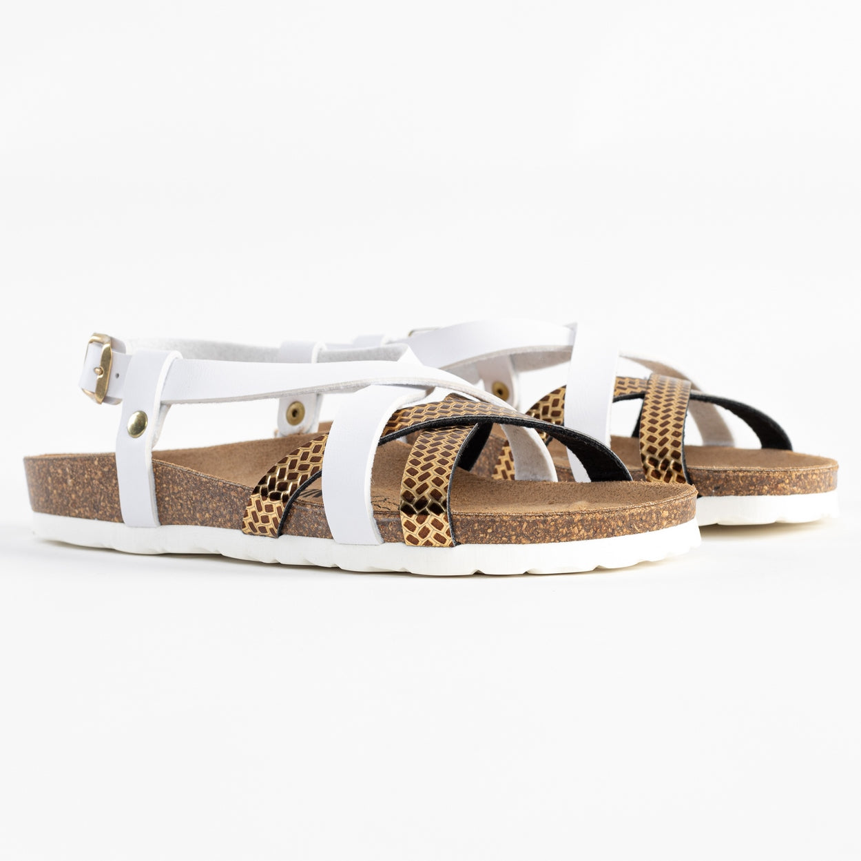 Kari White and Gold Multi-Strap Sandals