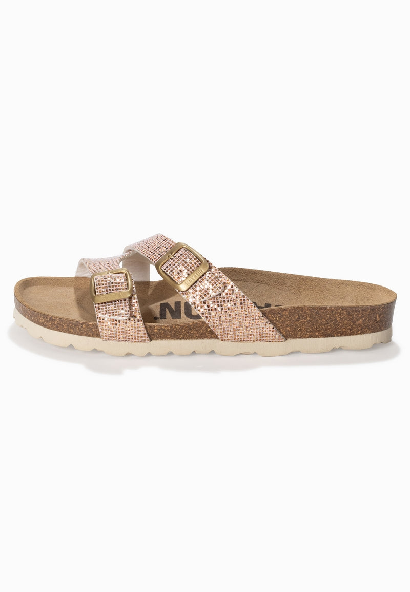 Cleo Rose gold glitter 2 strap sandals