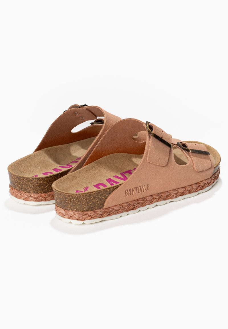 Benalla Peach Suede Leather 2 Strap Sandals