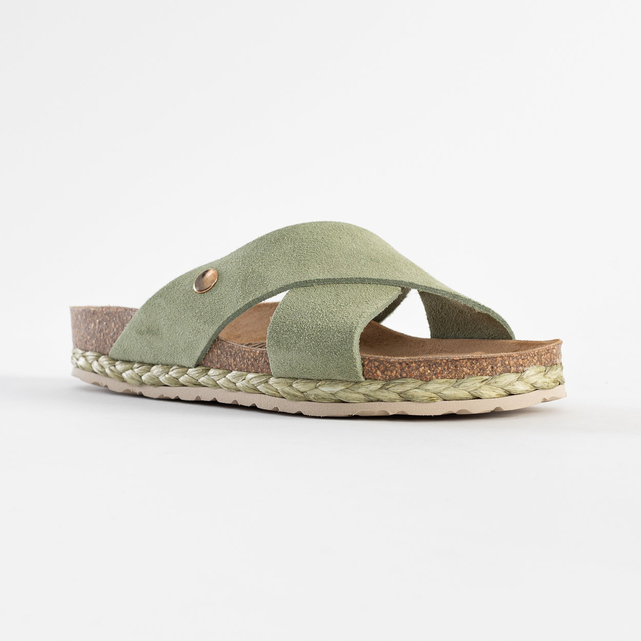 Burgos Khaki Suede Leather 2-Strap Sandals