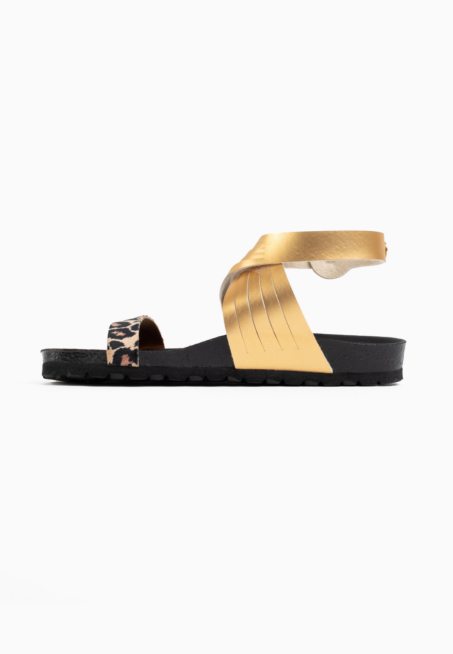 Garrigue Leopard and Gold Multi-Strap Sandals