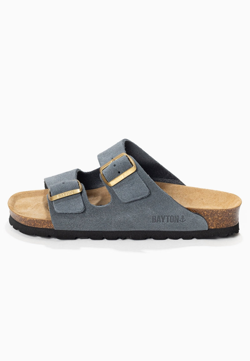 Atlas Grey Suede Leather 2 Strap Sandals