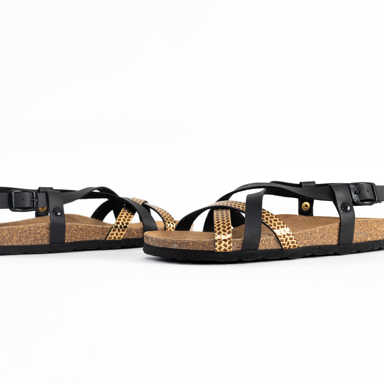 Kari Black and Gold Multi-Strap Sandals