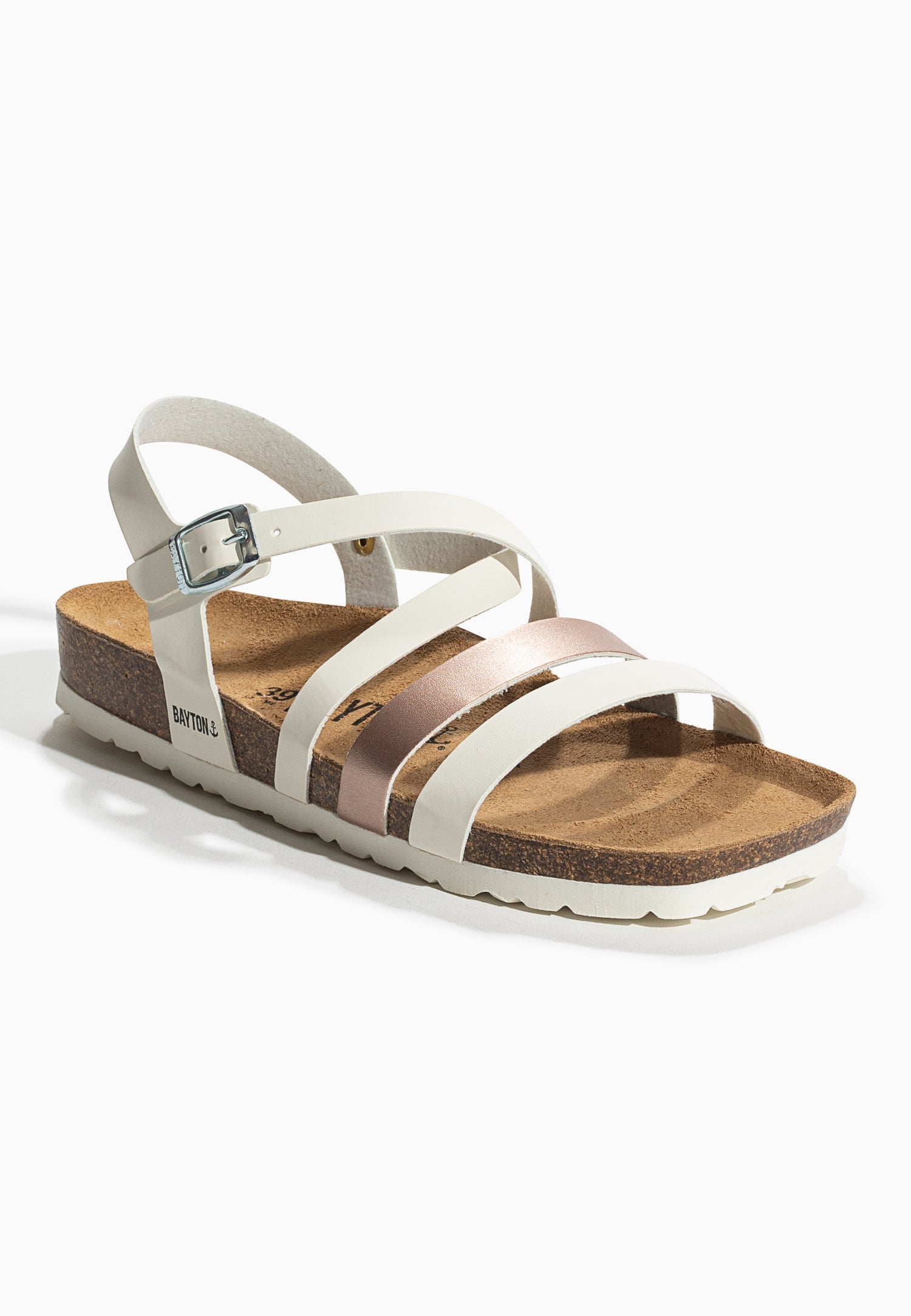 Gerone White and Rose Gold Multi-Strap Sandals