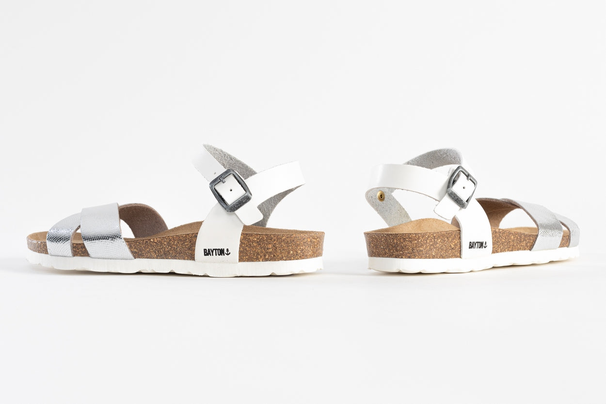 Vallado White and Silver Multi-Strap Sandals