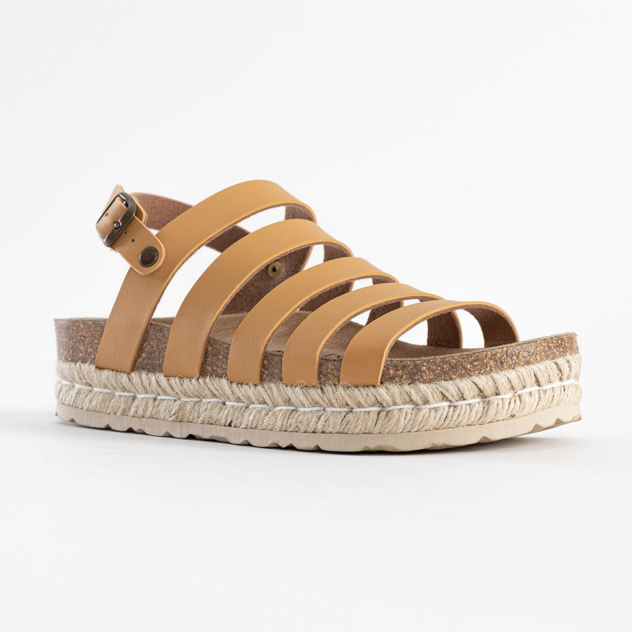 Umbria Camel Multi-Strap Platform Sandals