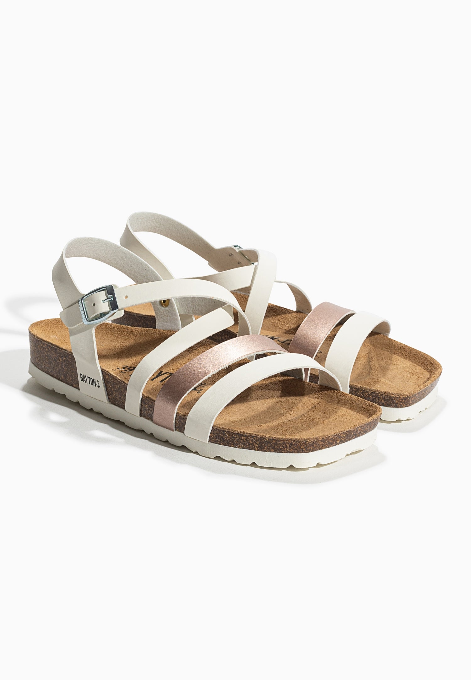 Gerone White and Rose Gold Multi-Strap Sandals