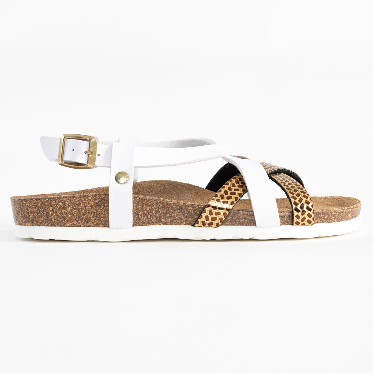 Kari White and Gold Multi-Strap Sandals