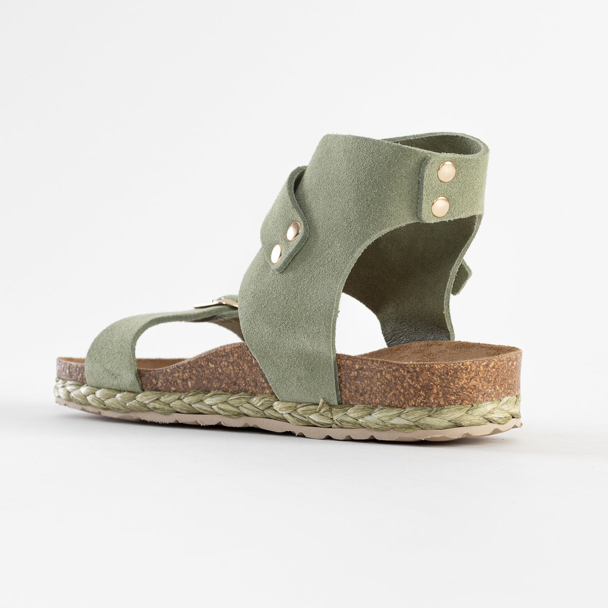 Dubbo Green Suede Leather Multi-Strap Sandals