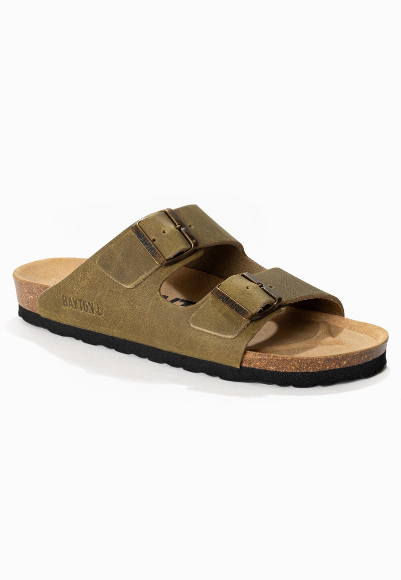 Atlas Khaki 2 Strap Sandals 100% Leather