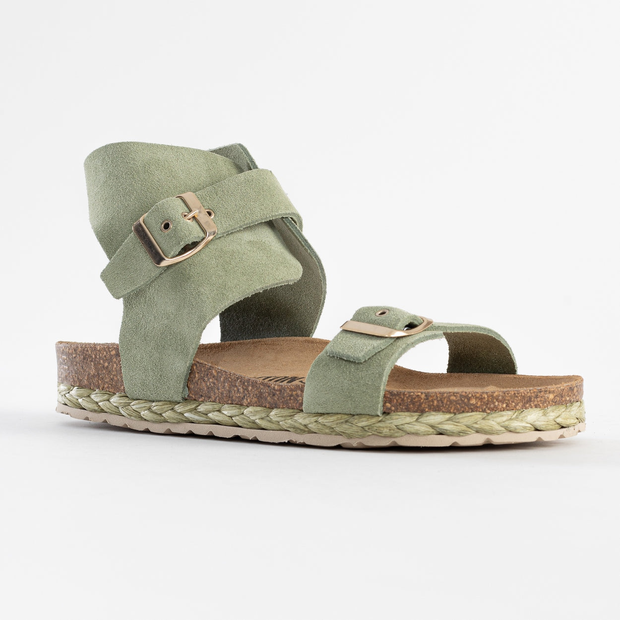 Dubbo Green Suede Leather Multi-Strap Sandals