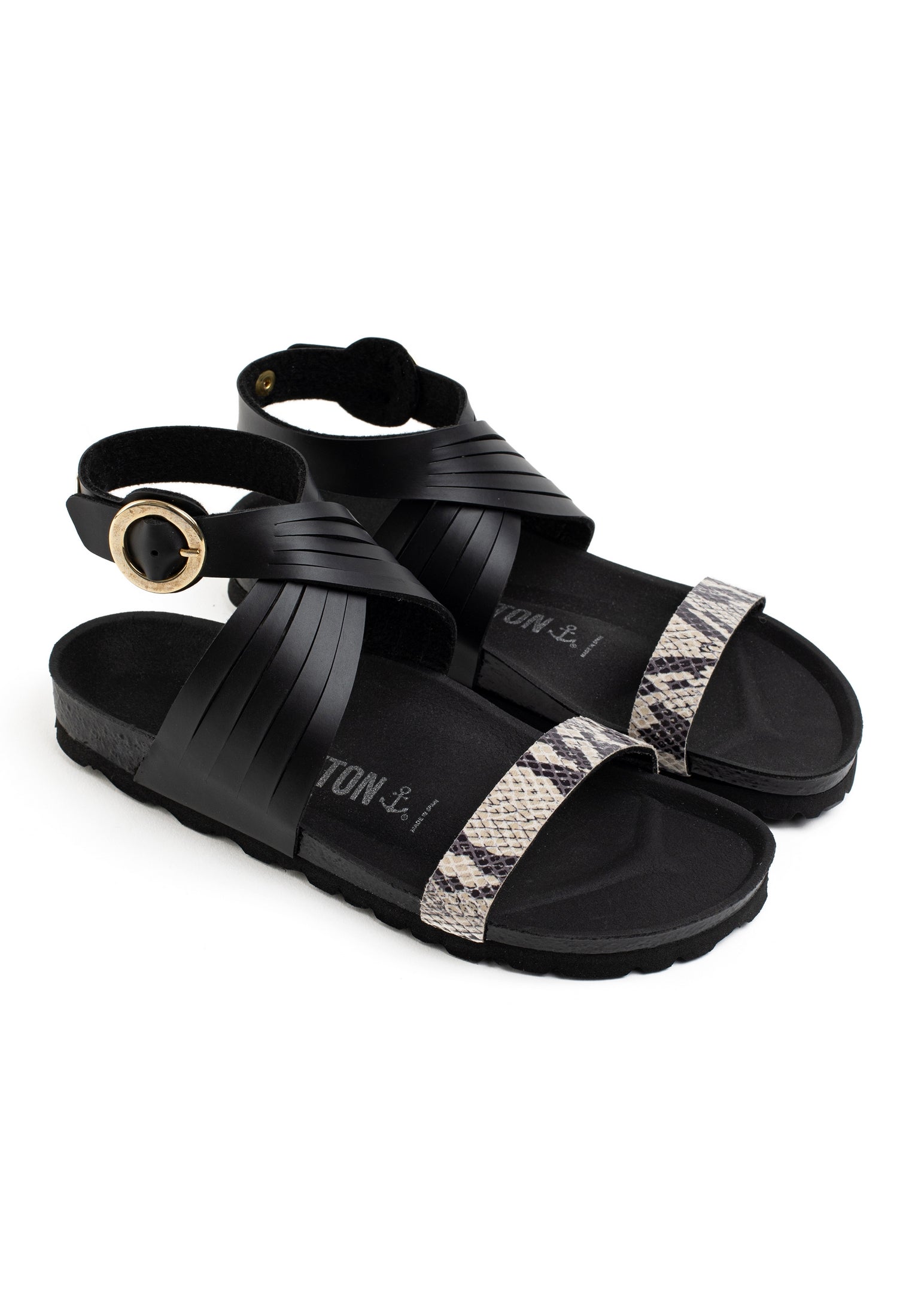 Garrigue Black and Beige Python Multi-Strap Sandals