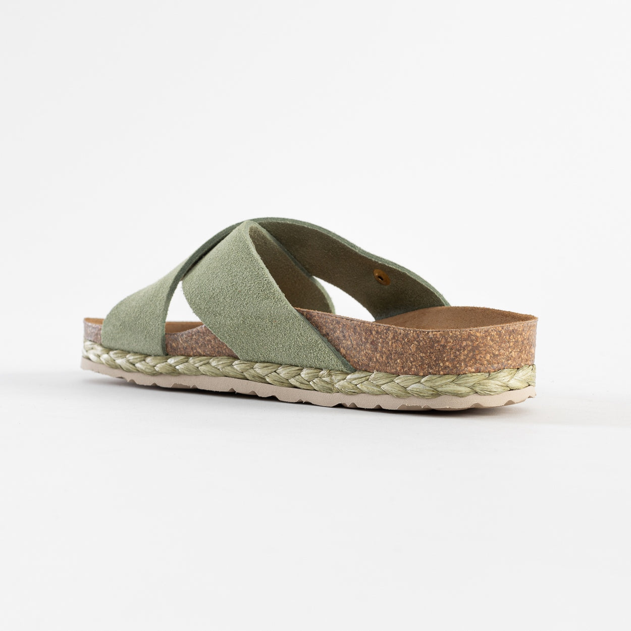 Burgos Khaki Suede Leather 2-Strap Sandals