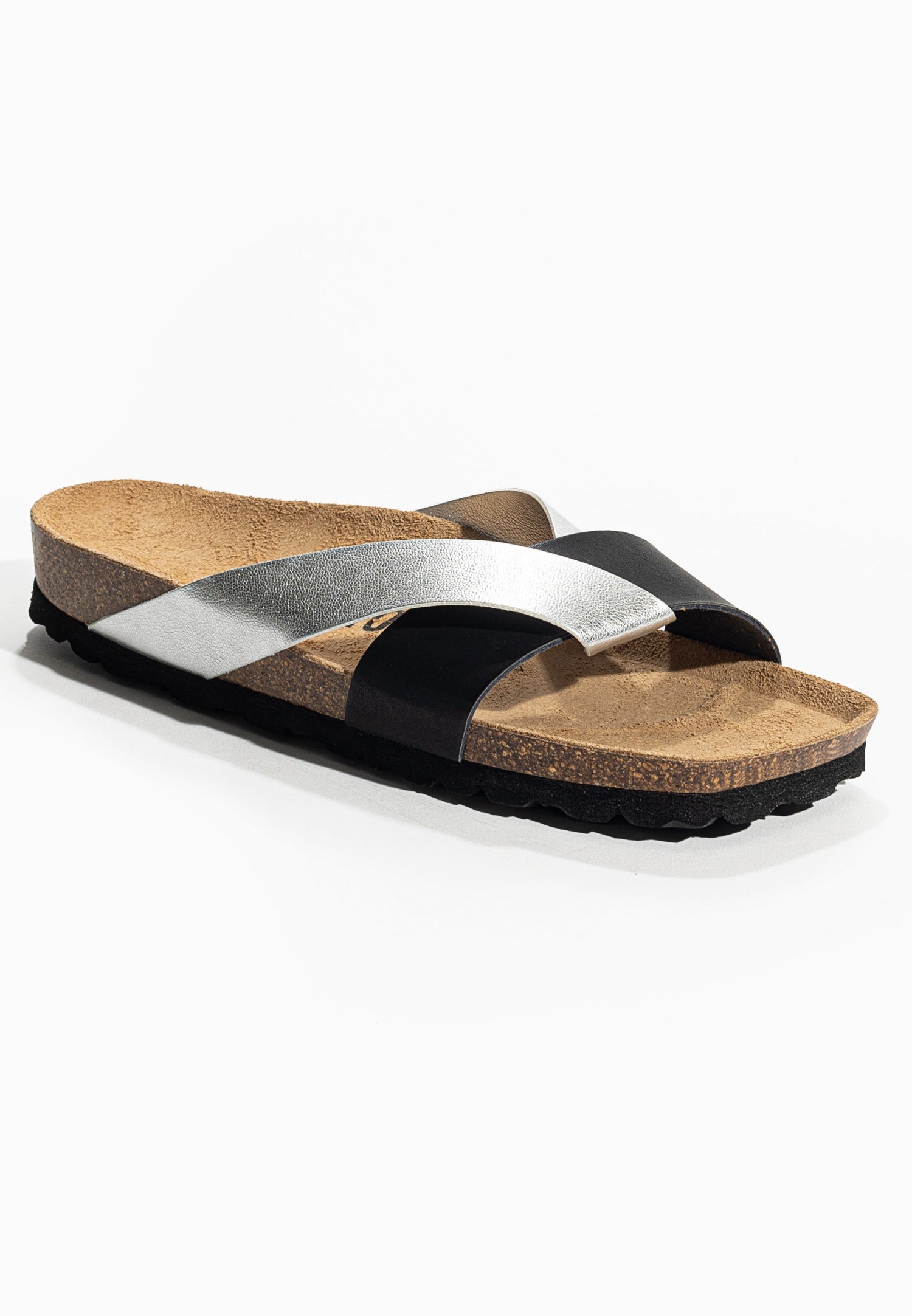 Mildura Black and Silver 2 Strap Sandals