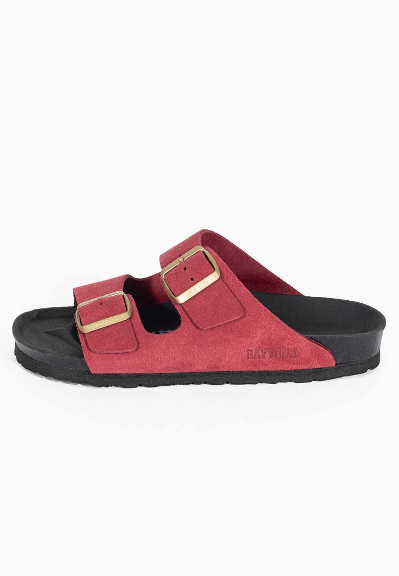 Atlas Bordeaux Suede Leather 2 Strap Sandals