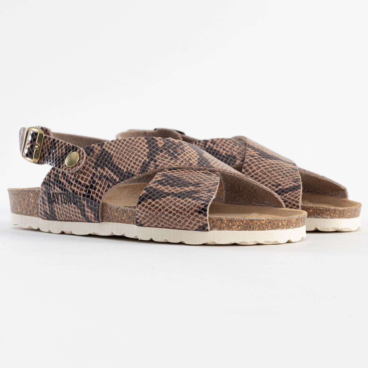 Beige Python Tweed Multi-Strap Sandals