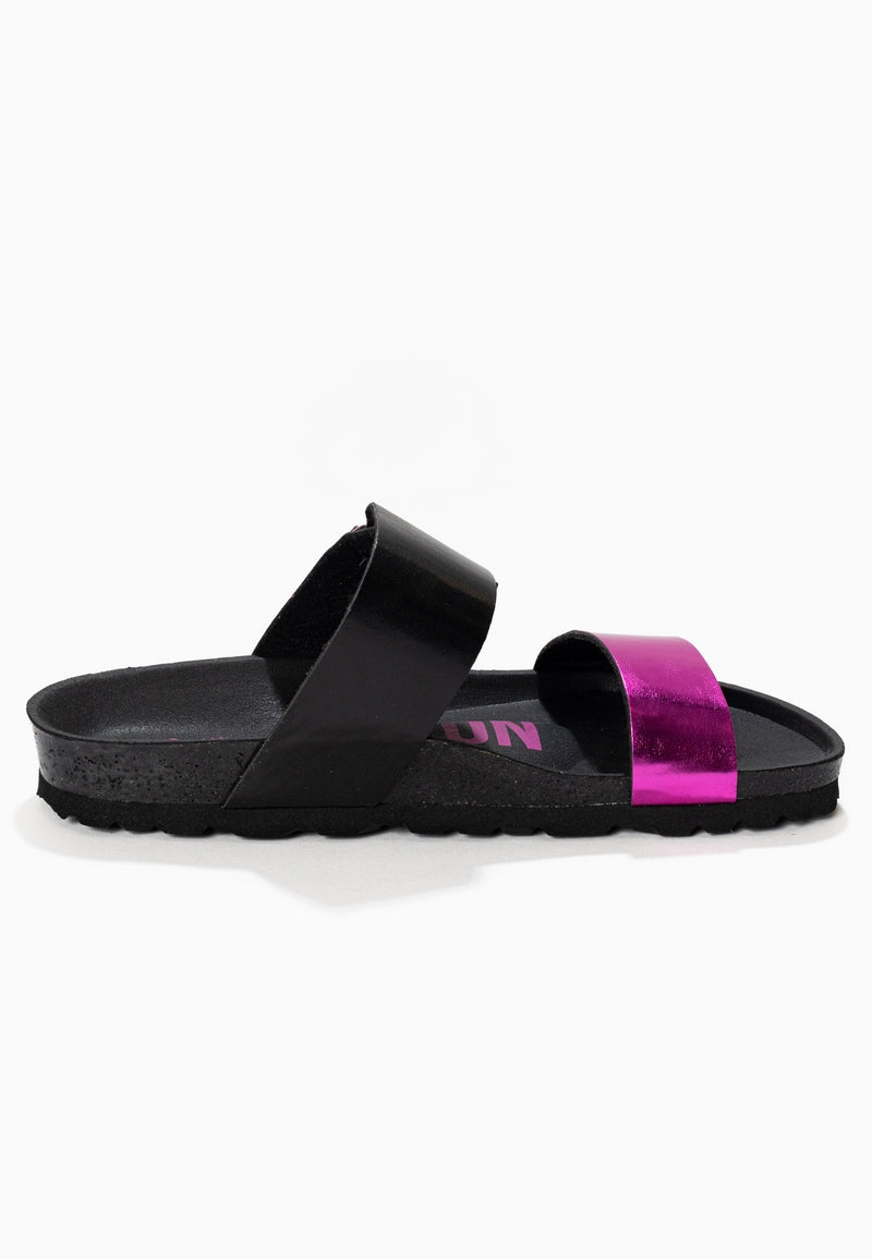 Sandales 2 Brides Valence Noir et Fuschia